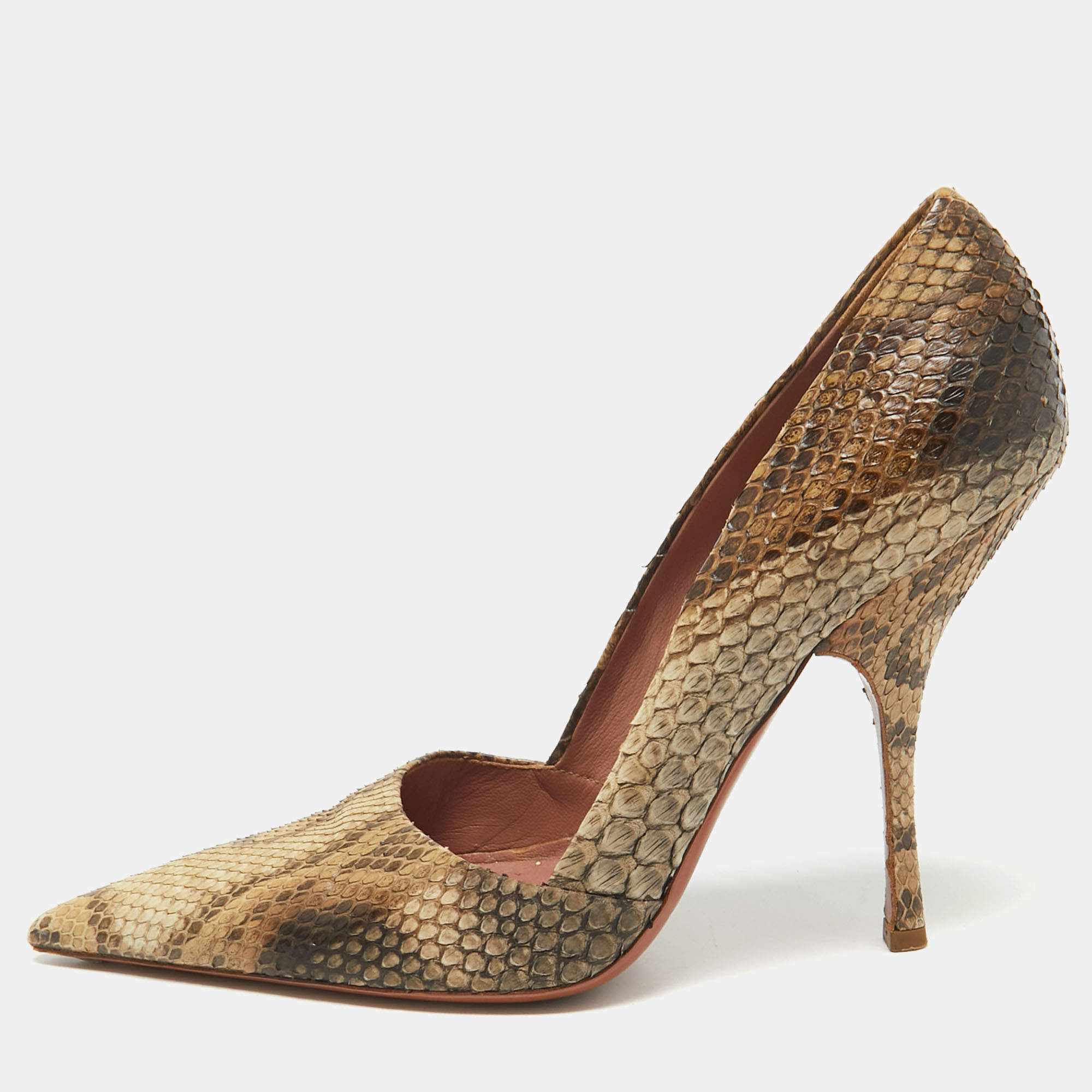 Alaia Beige/Brown Python Leather Pointed Toe Pumps Size 39