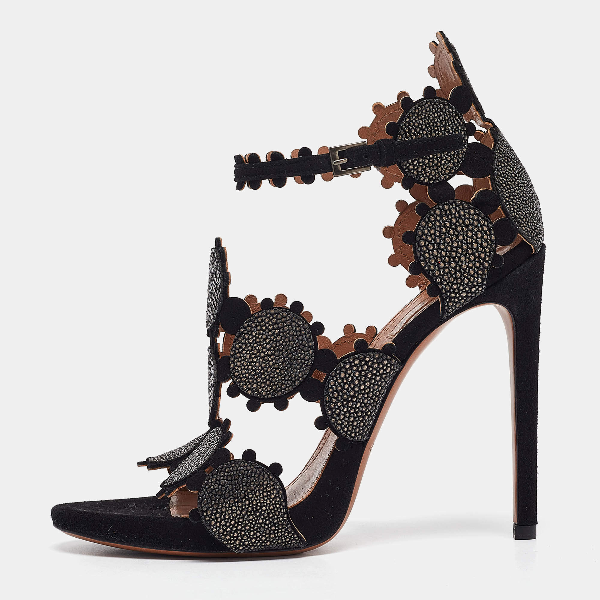 Pre Owned Alaia Black Suede Ankle Strap Sandals Size 37