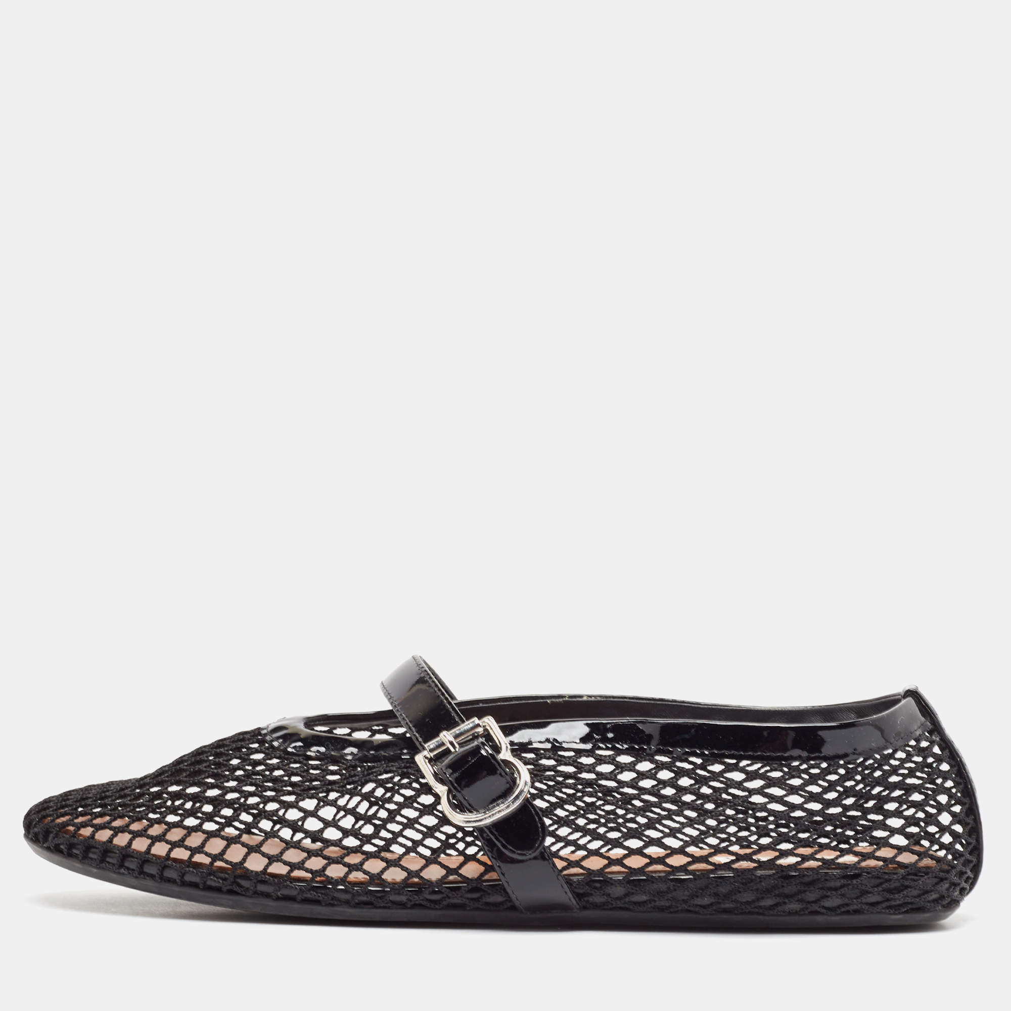 Pre Owned Alaia Black Mesh and Patent Leather Angele Ballet Flats Size 39