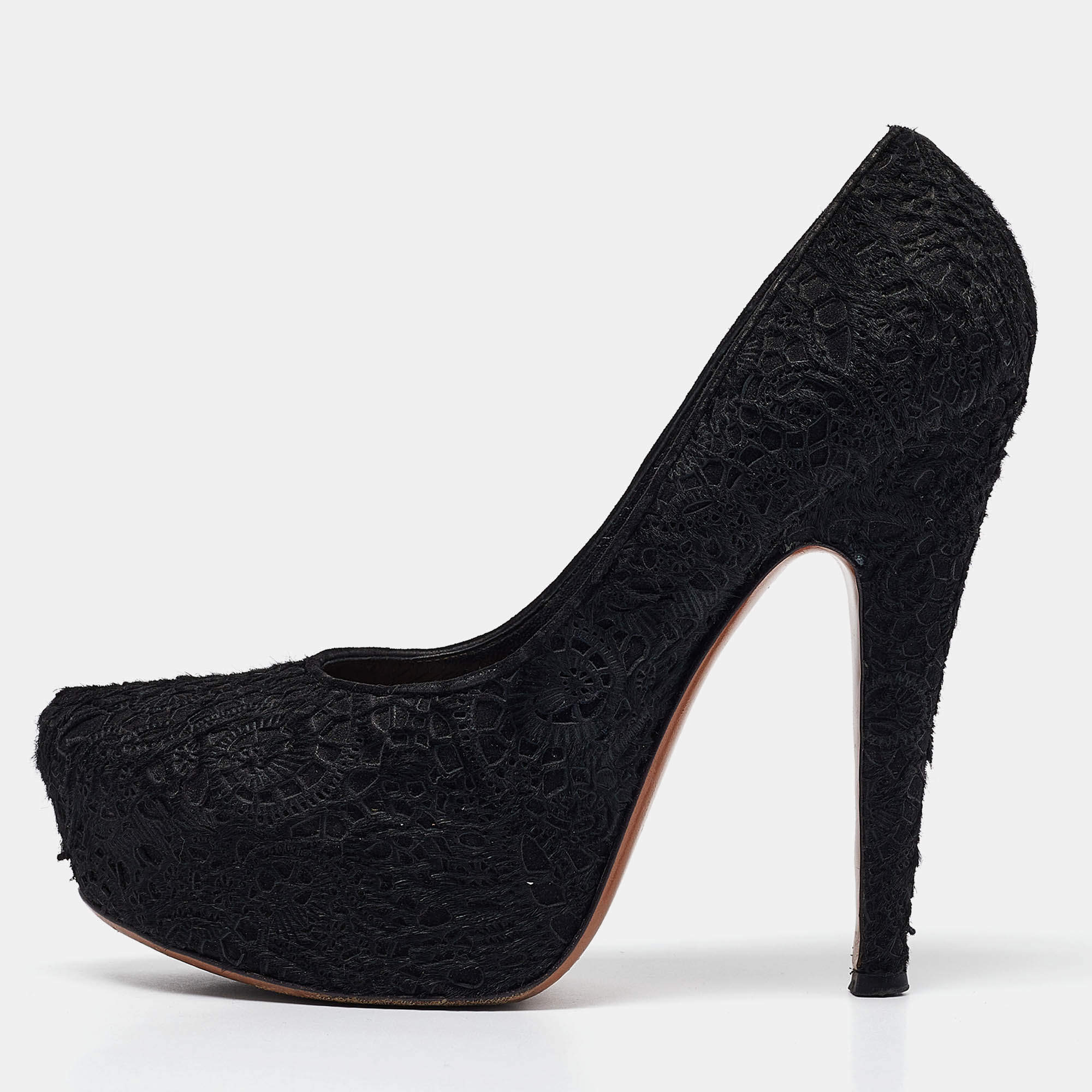 Alaia Black Calfhair and Suede Platform Pumps Size 38