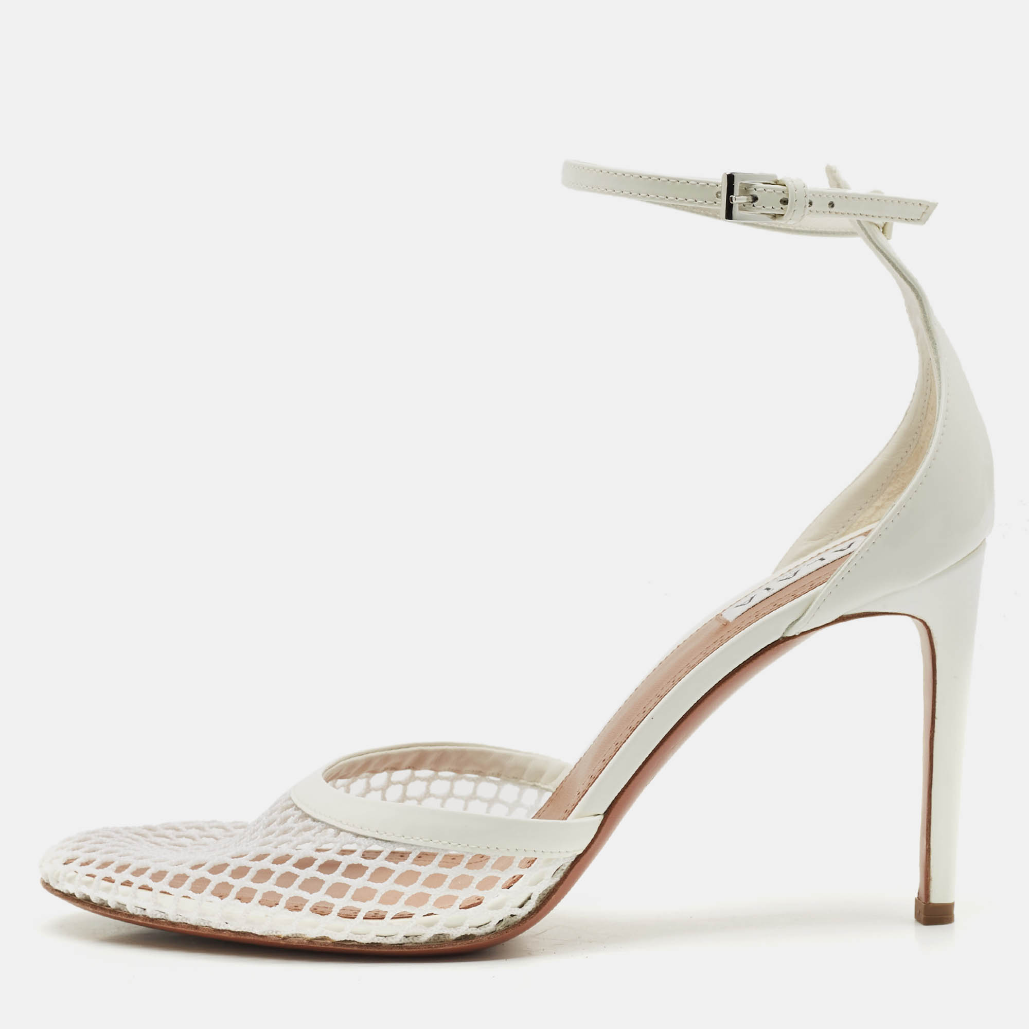 Pre Owned Alaia White Fishnet  and Patent Leather Mary Jane Pumps Size 39