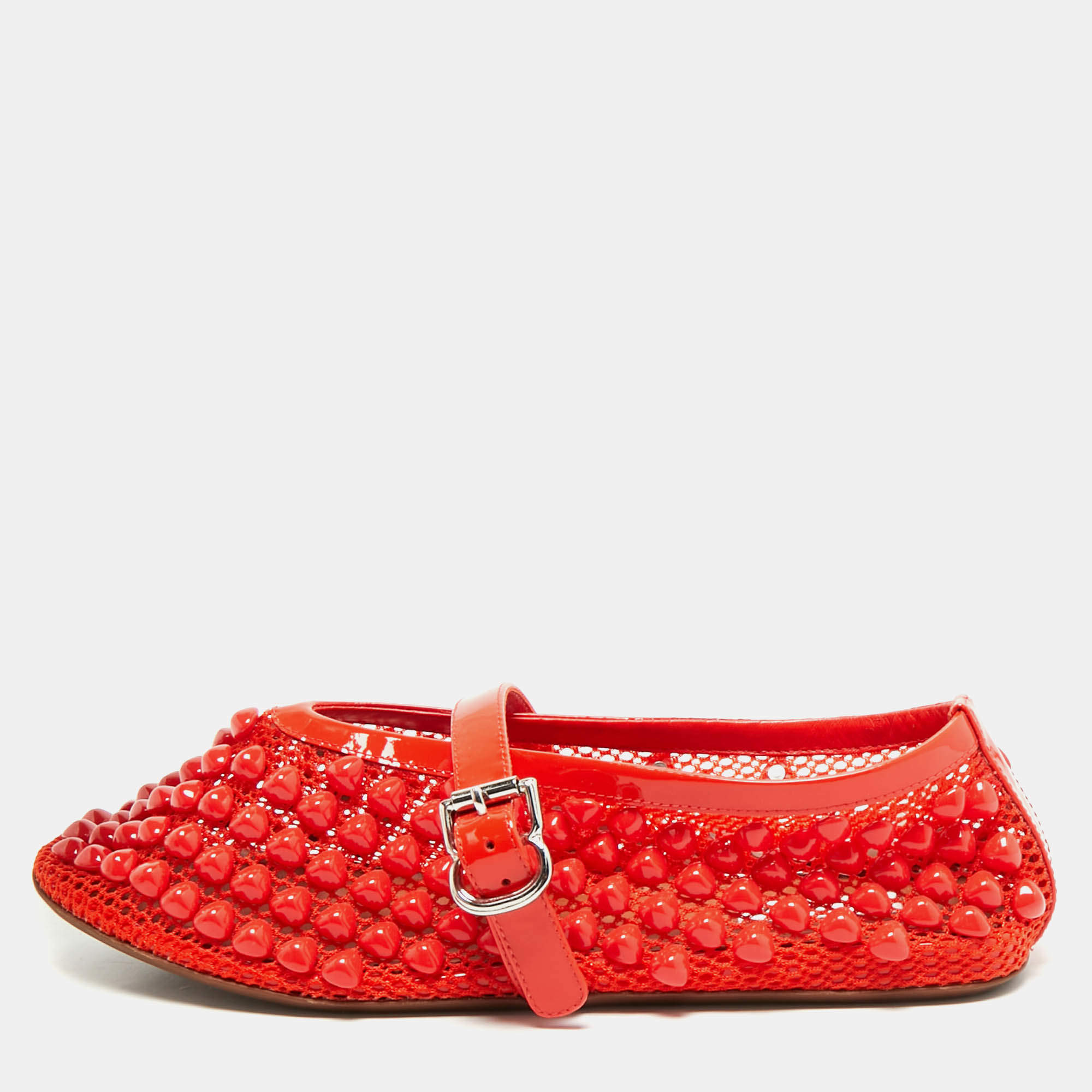 Alaia Orange Fishnet and Patent Leather Ballet Flats Size 37.5