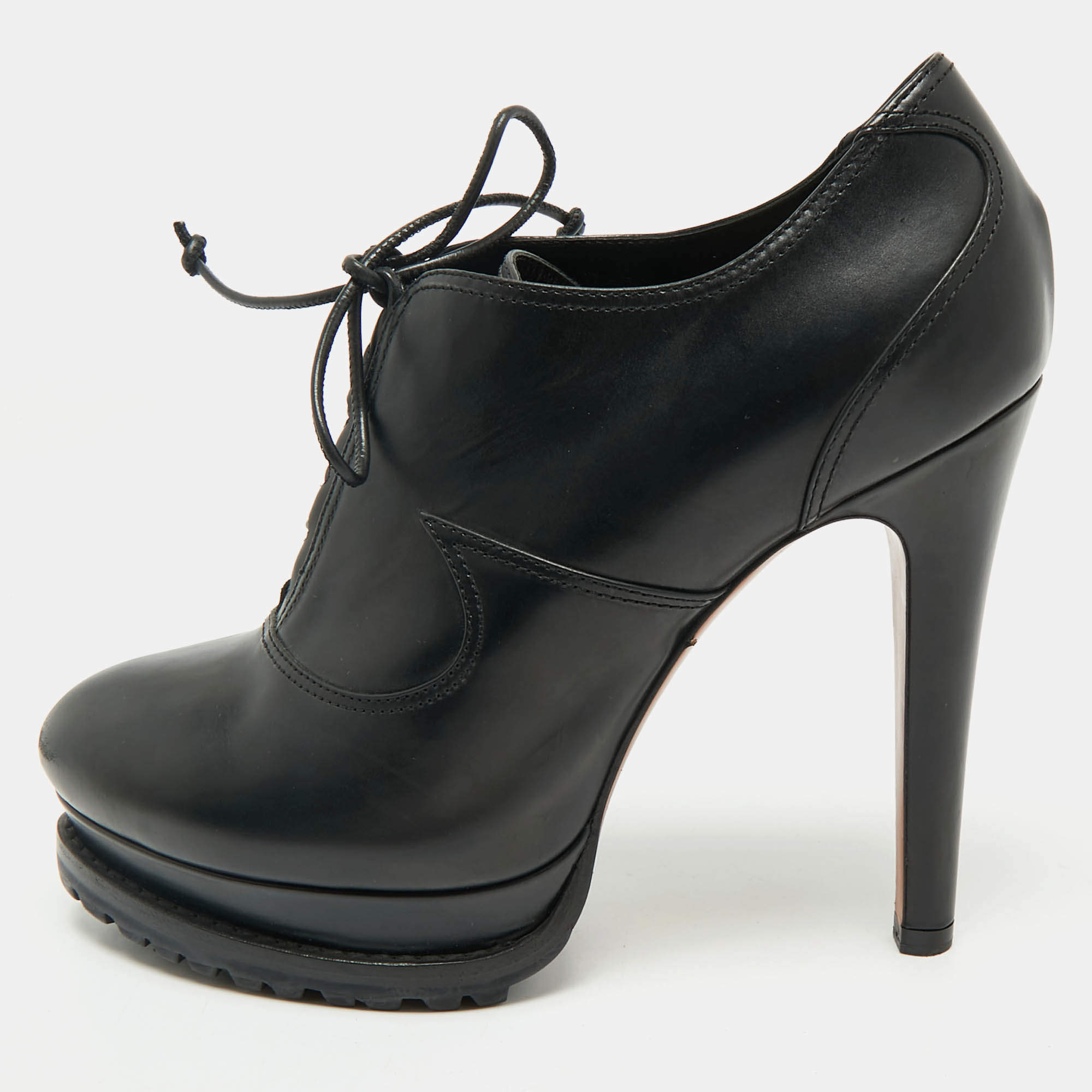 Pre Owned Alaia Black Leather Lace Up Platform Booties Size 40