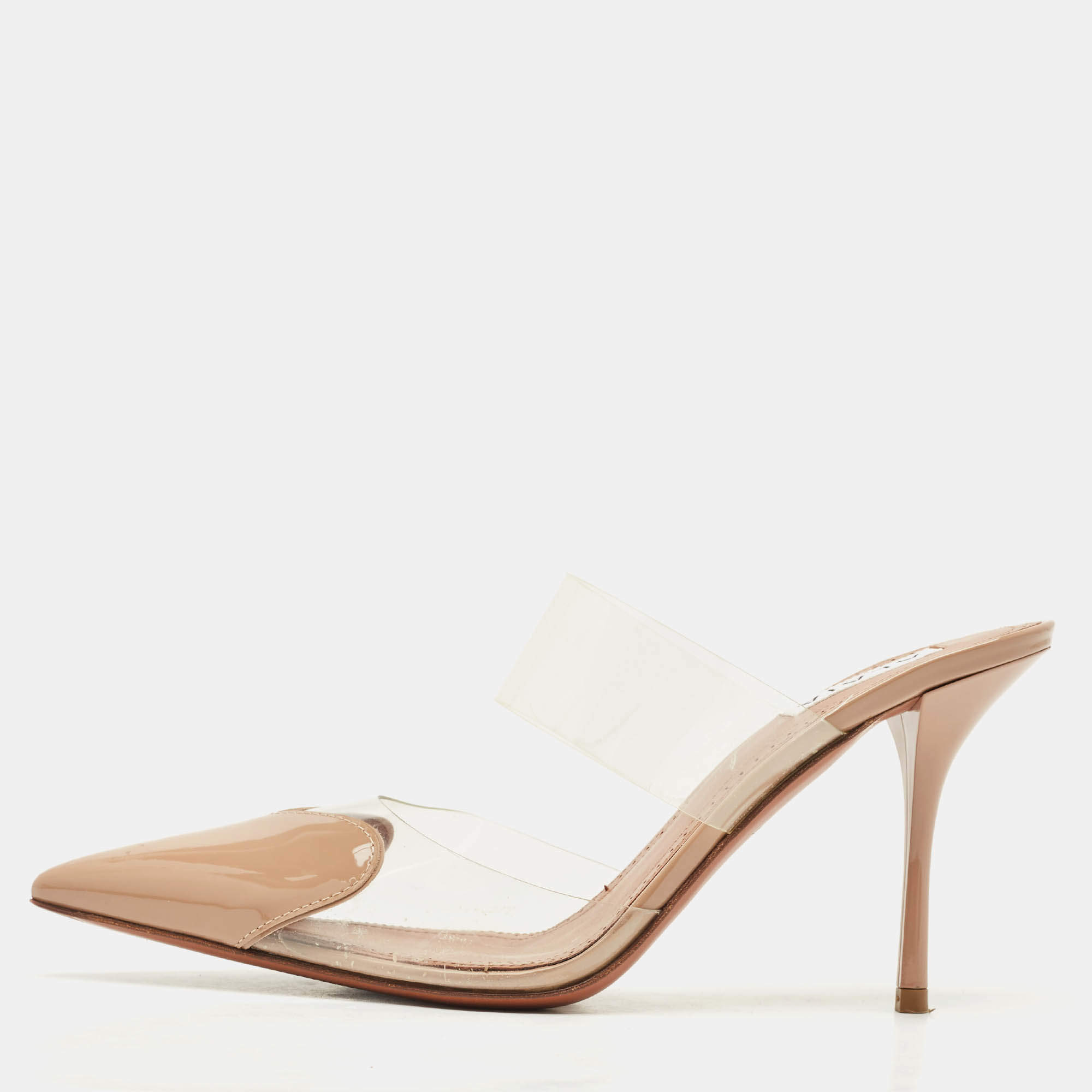 Pre Owned Alaia Beige Patent Leather and PVC Le Coeur Mules Size 38