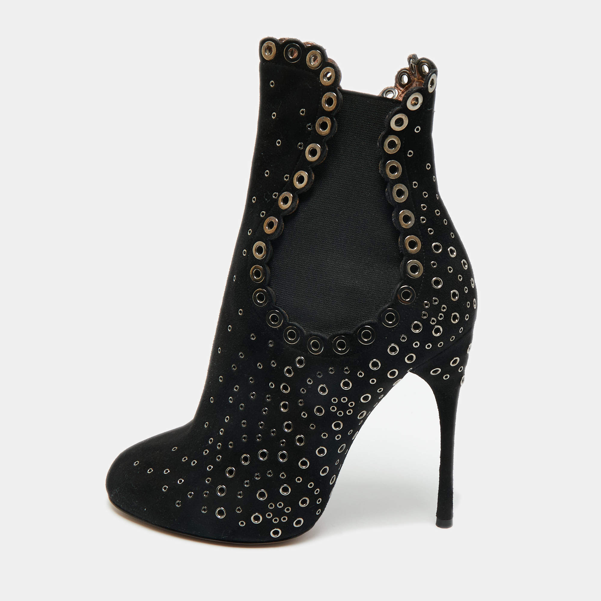 Pre Owned Alaia Black Suede Gomet Embellished Ankle Boots Size 39