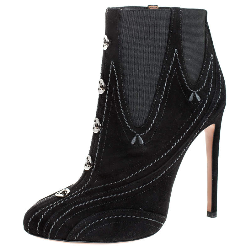 Alaia Black Suede And Elastic Embellished Ankle Boots Size 39