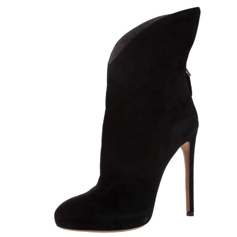 Alaia Black Suede Leather Platform Ankle Length Boots Size 38.5