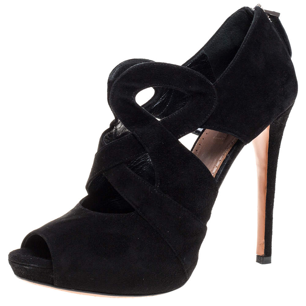 Pre Owned Alaia Black Suede Cut Out Ankle Boots Size 38.5