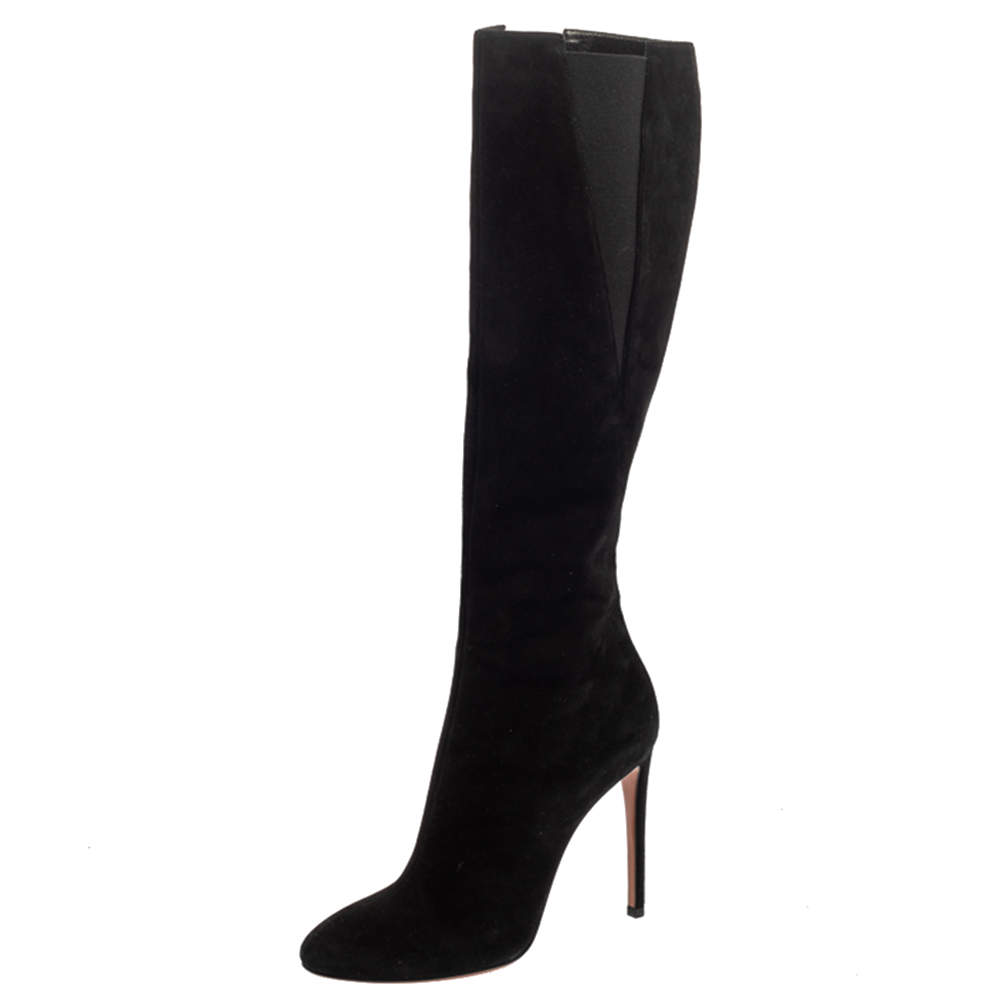 Alaia Black Suede Mid Calf Zipper Boots Size 40