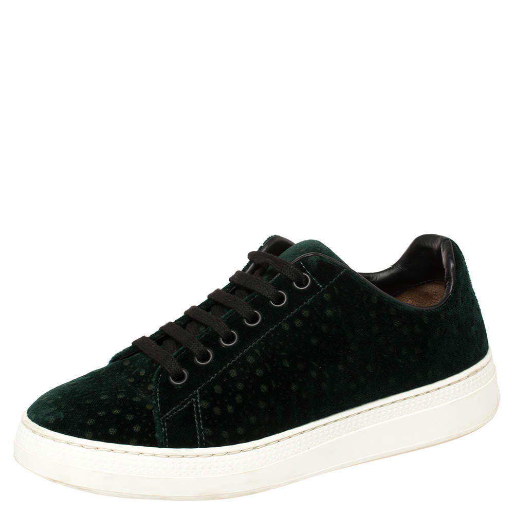 Pre Owned Alaia Green Velvet Laser Cut Lace Up Sneaker Size 36