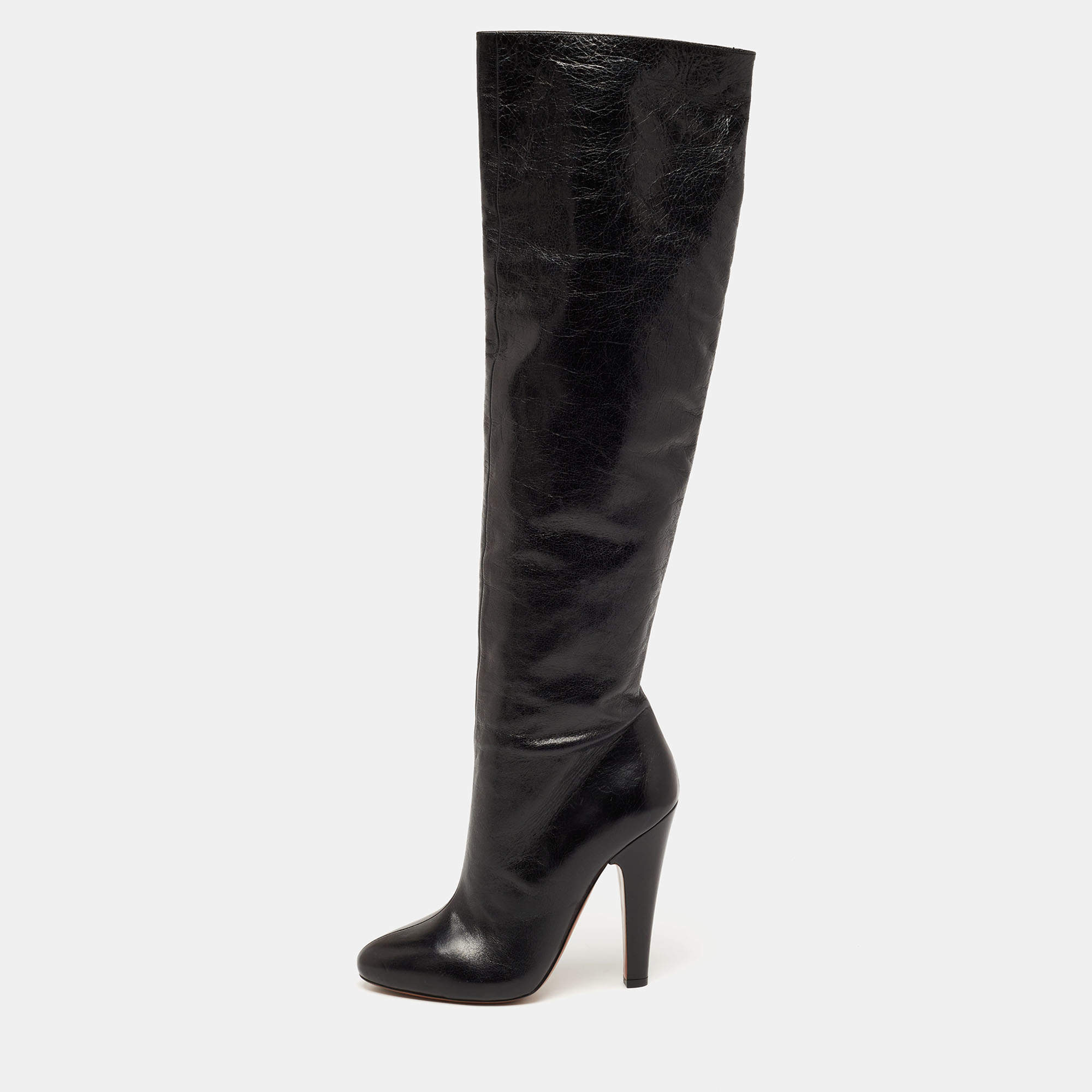 Pre Owned Alaia Black Leather Over The Knee Length Boots Size 39