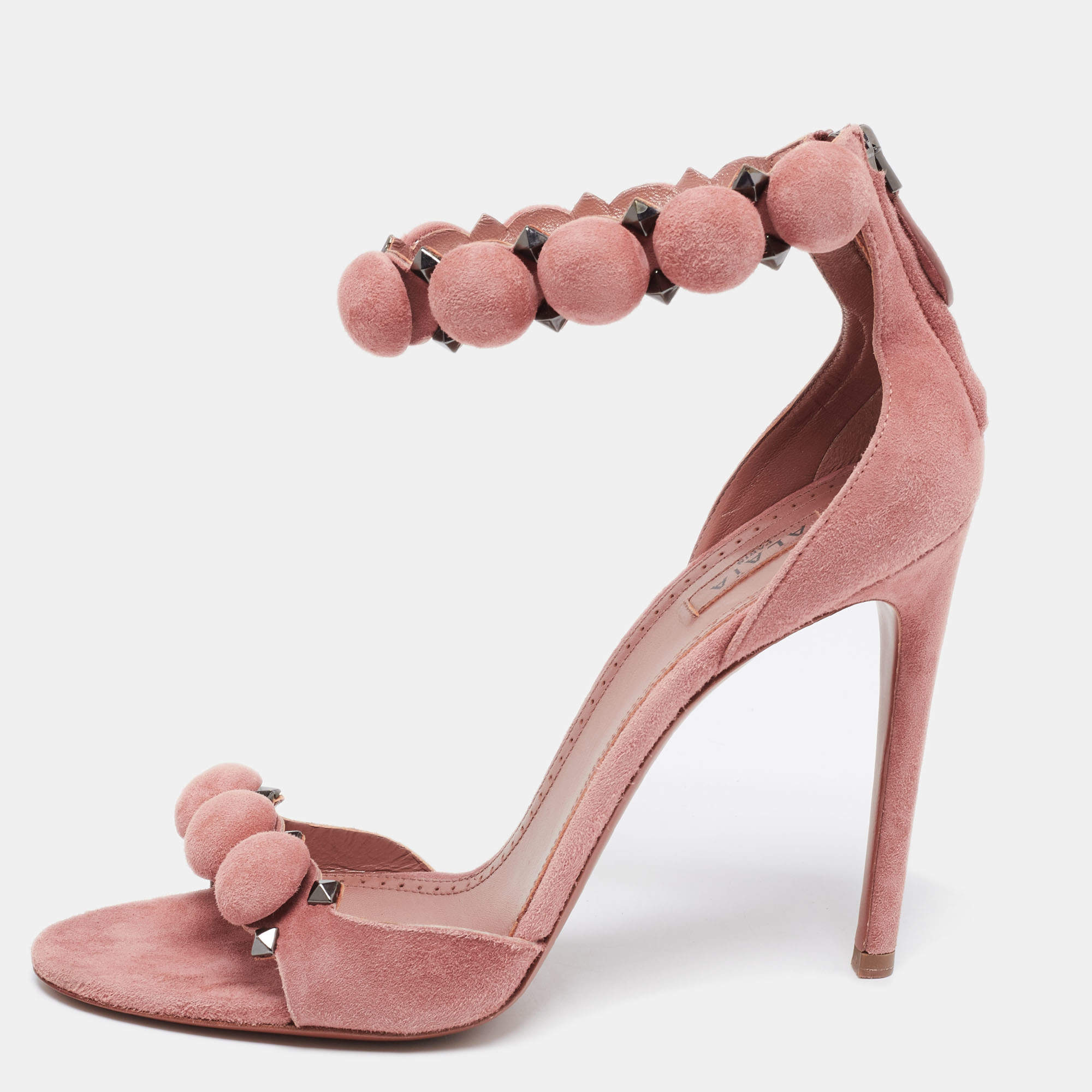 Pre Owned Alaia Light Pink Suede Bombe Ankle Strap Sandals Size 39