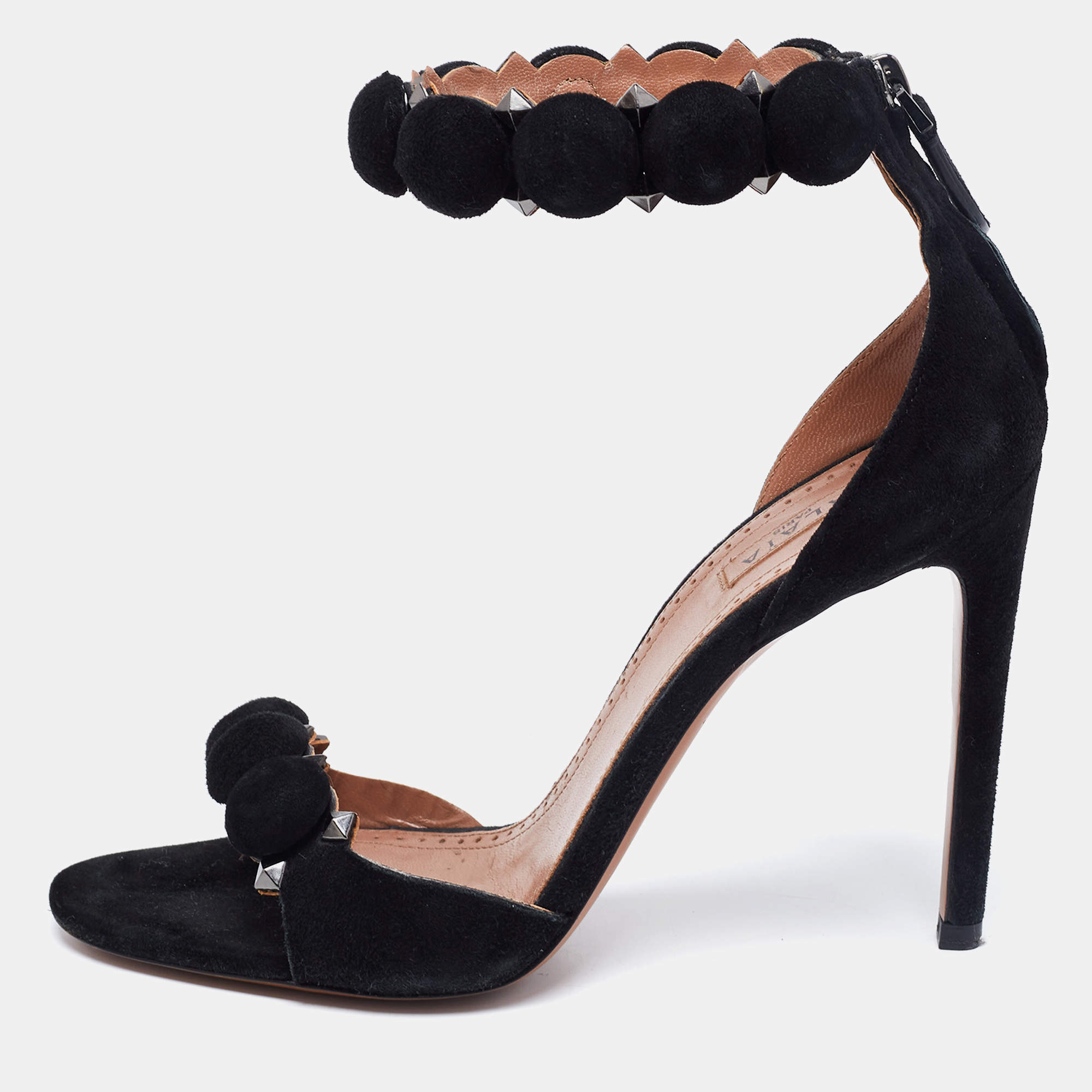 Pre Owned Alaia Black Suede Bombe Ankle Strap Sandals Size 36.5