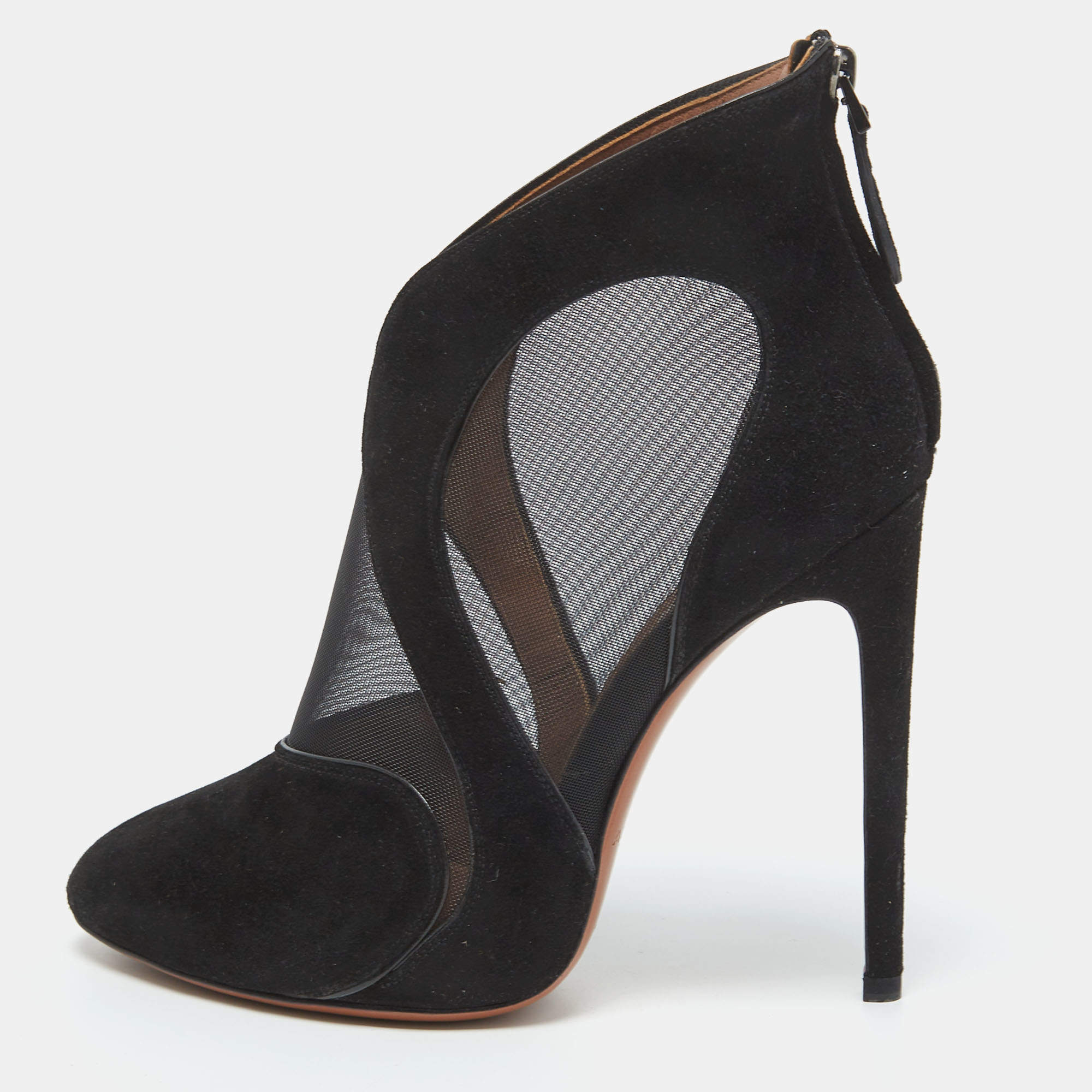 Alaia Black  Suede and Mesh Ankle Boots Size 38