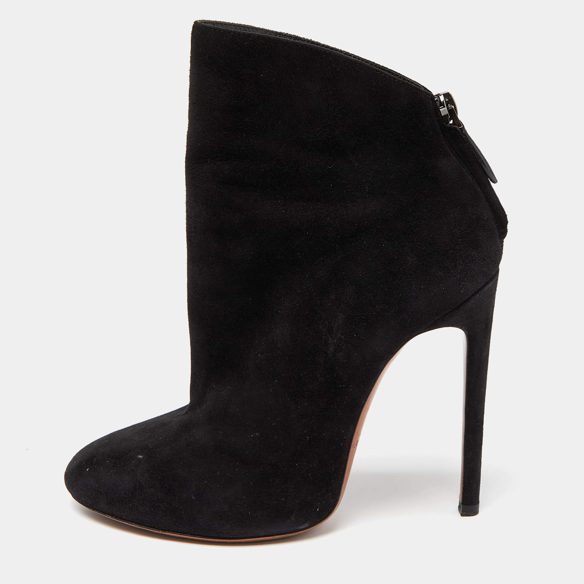 Pre Owned Giuseppe Zanotti Black Suede Ankle Zip Booties Size 38