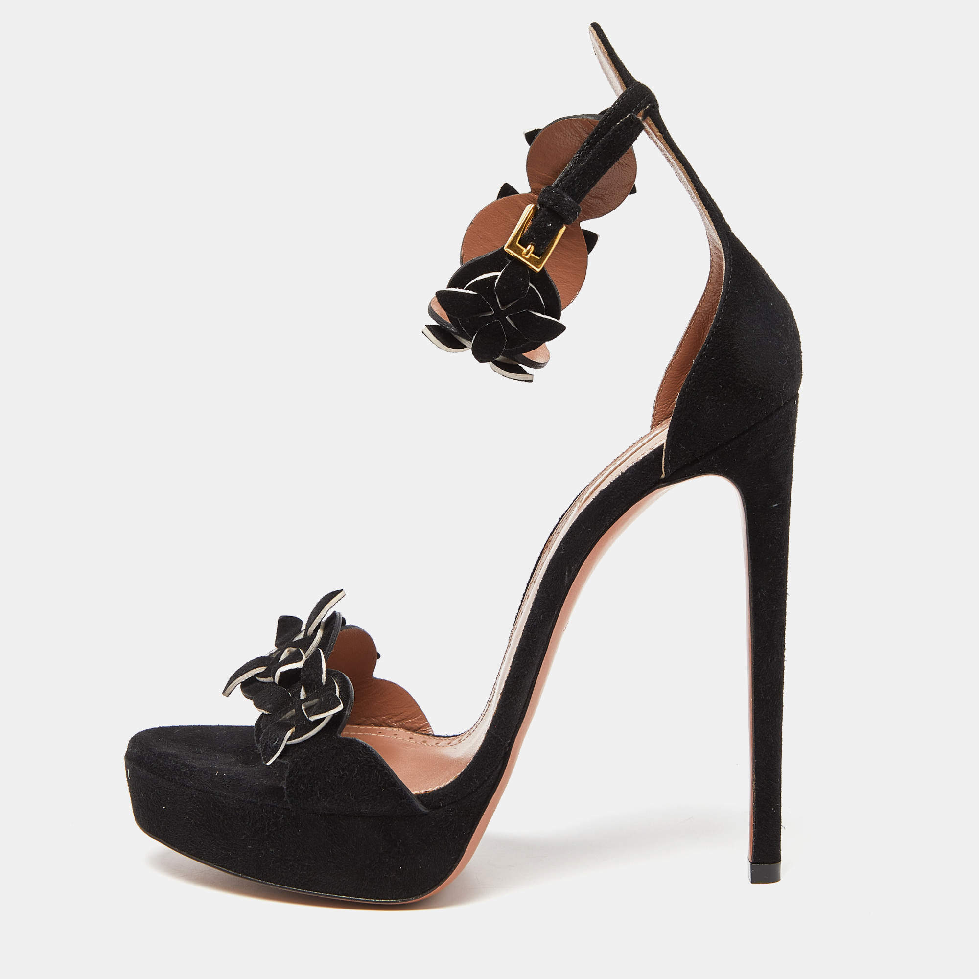 Alaia Black Suede Platform Ankle Strap Sandals Size 38