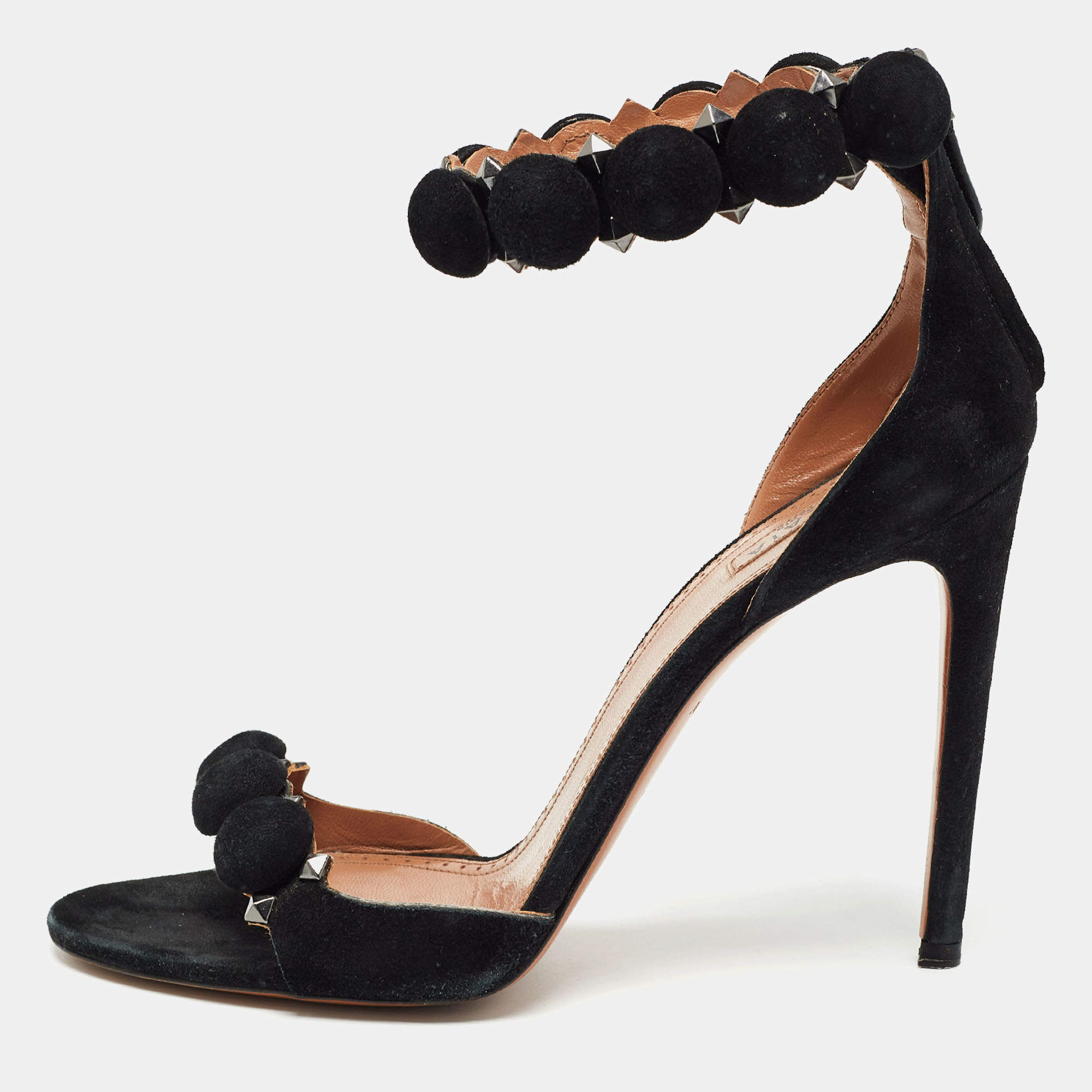 Alaia Black Suede Bombe Ankle Strap Sandals Size 39