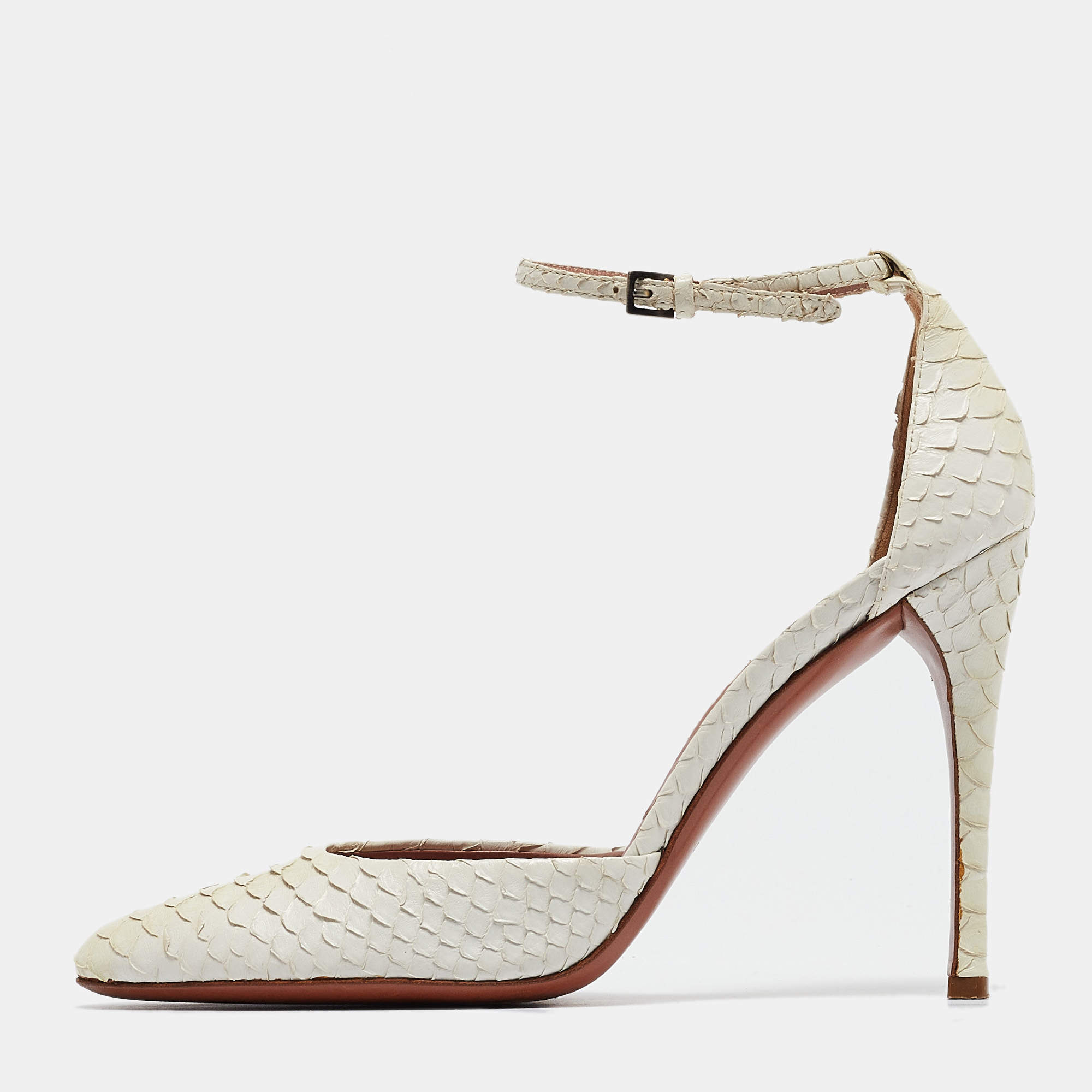 Alaia Cream Python Ankle Strap Pumps Size 39