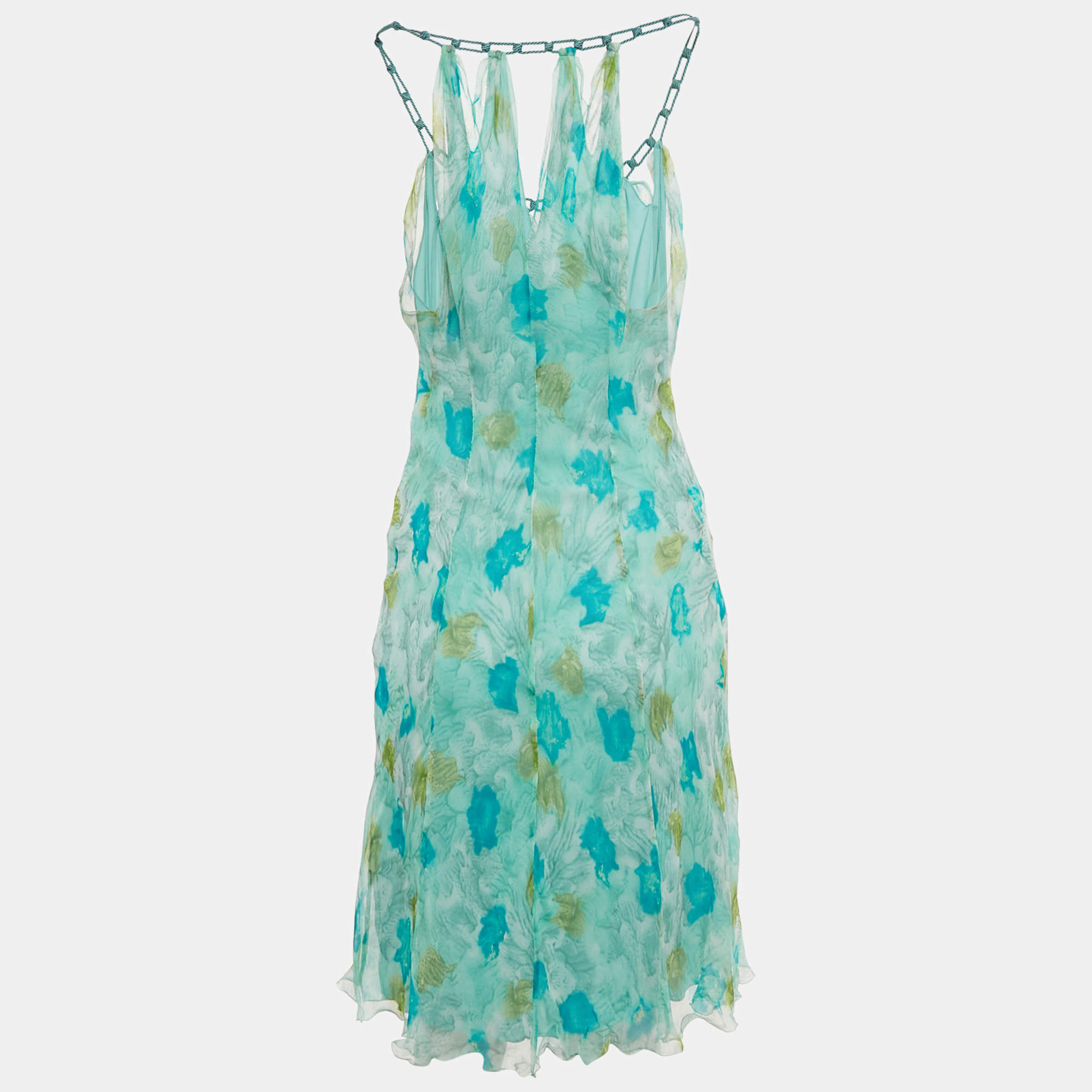 Alberta Ferretti Blue Abstract Print Silk Blend Sleeveless Midi Dress S