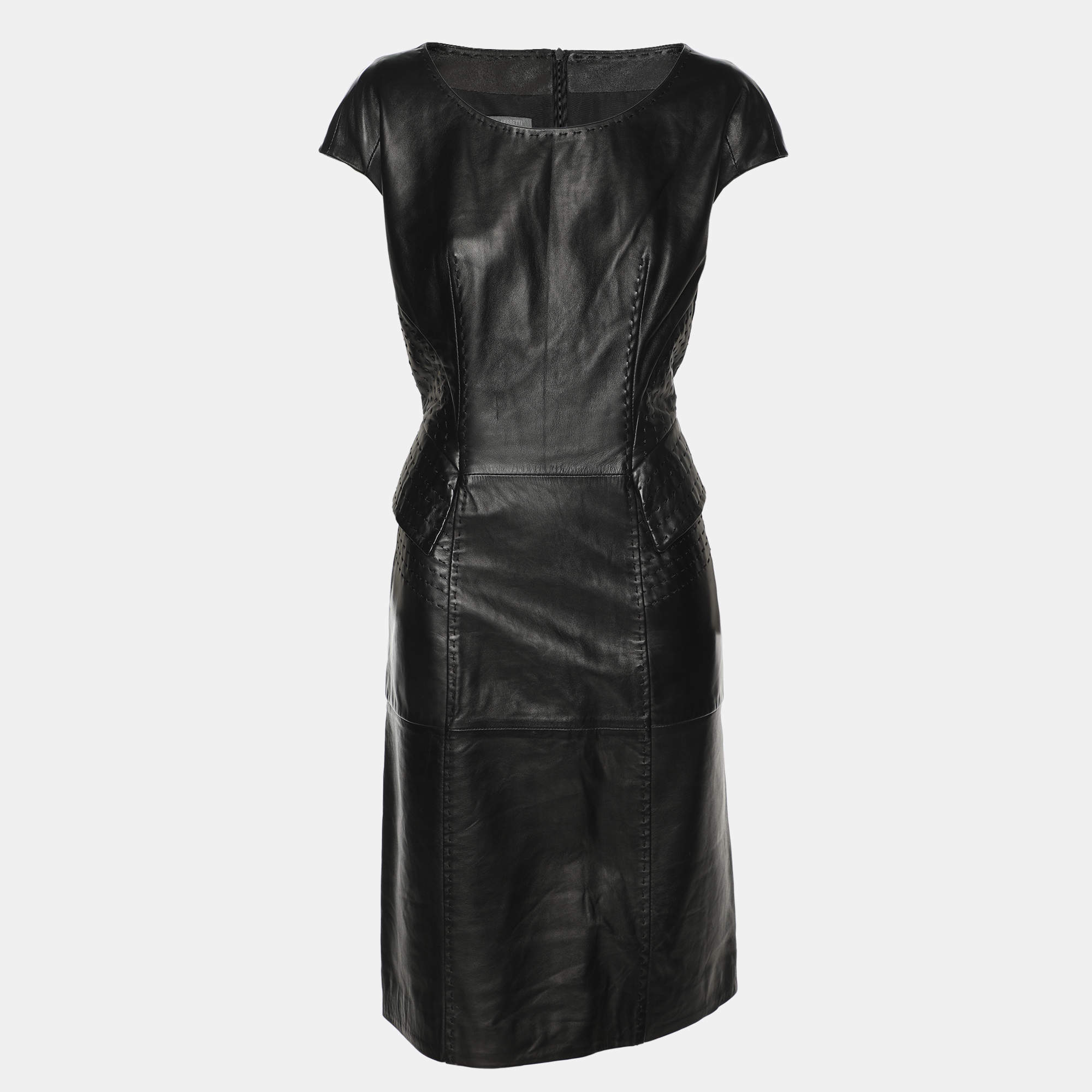 Pre Owned Alberta Ferretti Black Leather Midi Dress M