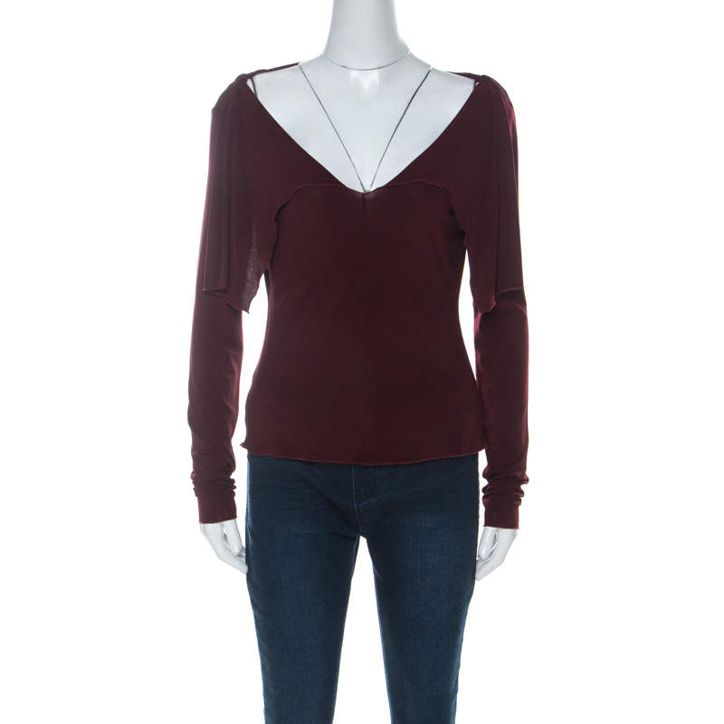 Pre Owned Alberta Ferretti Burgundy Cowl Neck Long Sleeve Top M