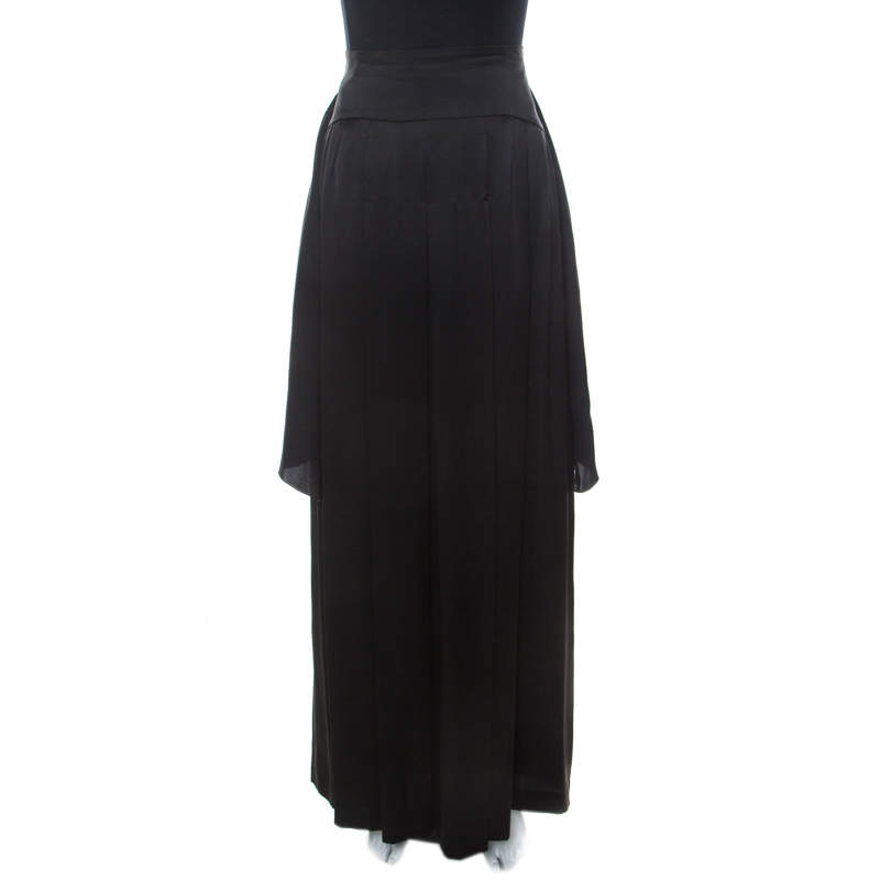 Alberta Ferretti Black Silk Waist Tie Detail Maxi Skirt M