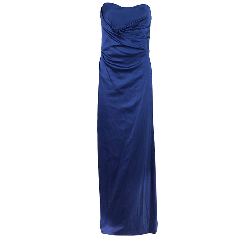 Pre Owned Alberta Ferretti Blue Strapless Fishtail Gown L