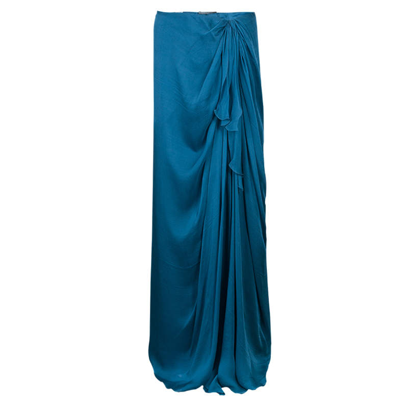 Pre Owned Alberta Ferretti Blue Silk Chiffon Maxi Skirt M