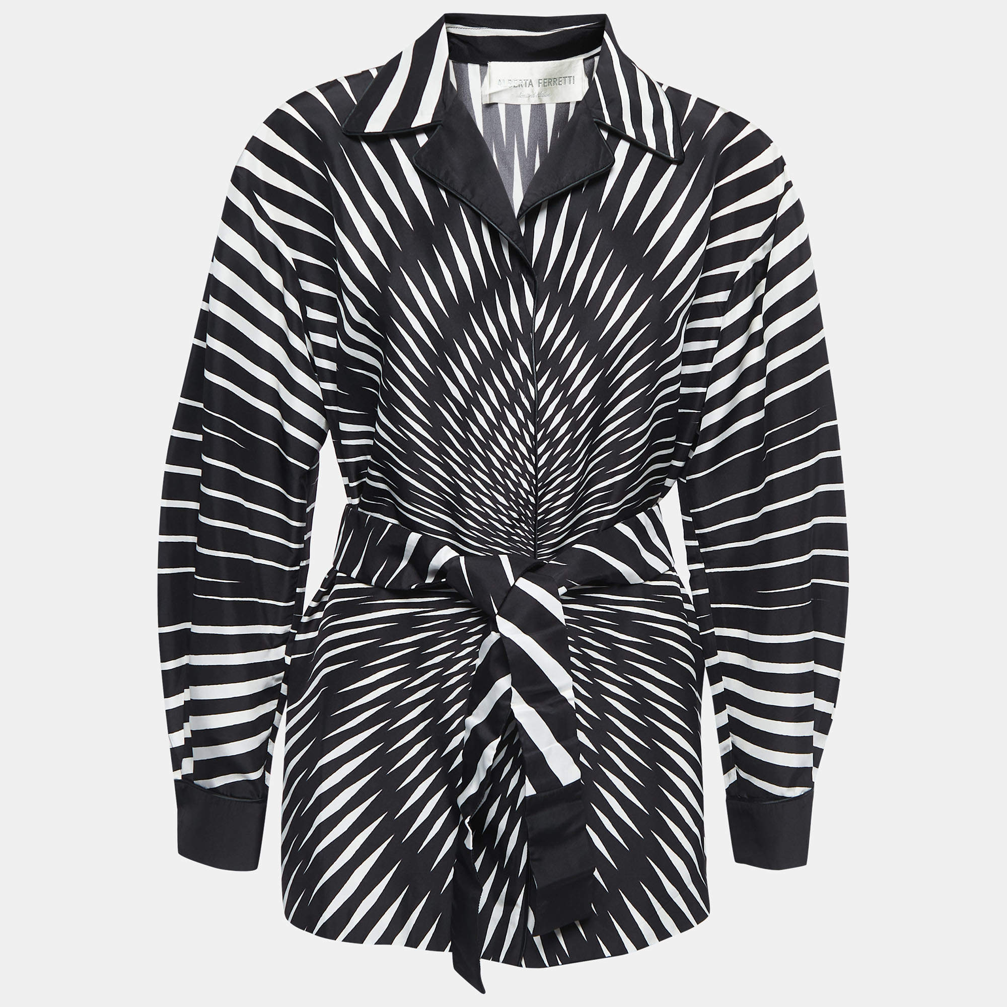 Alberta Ferretti Black/White Abstract Printed Silk Shirt M