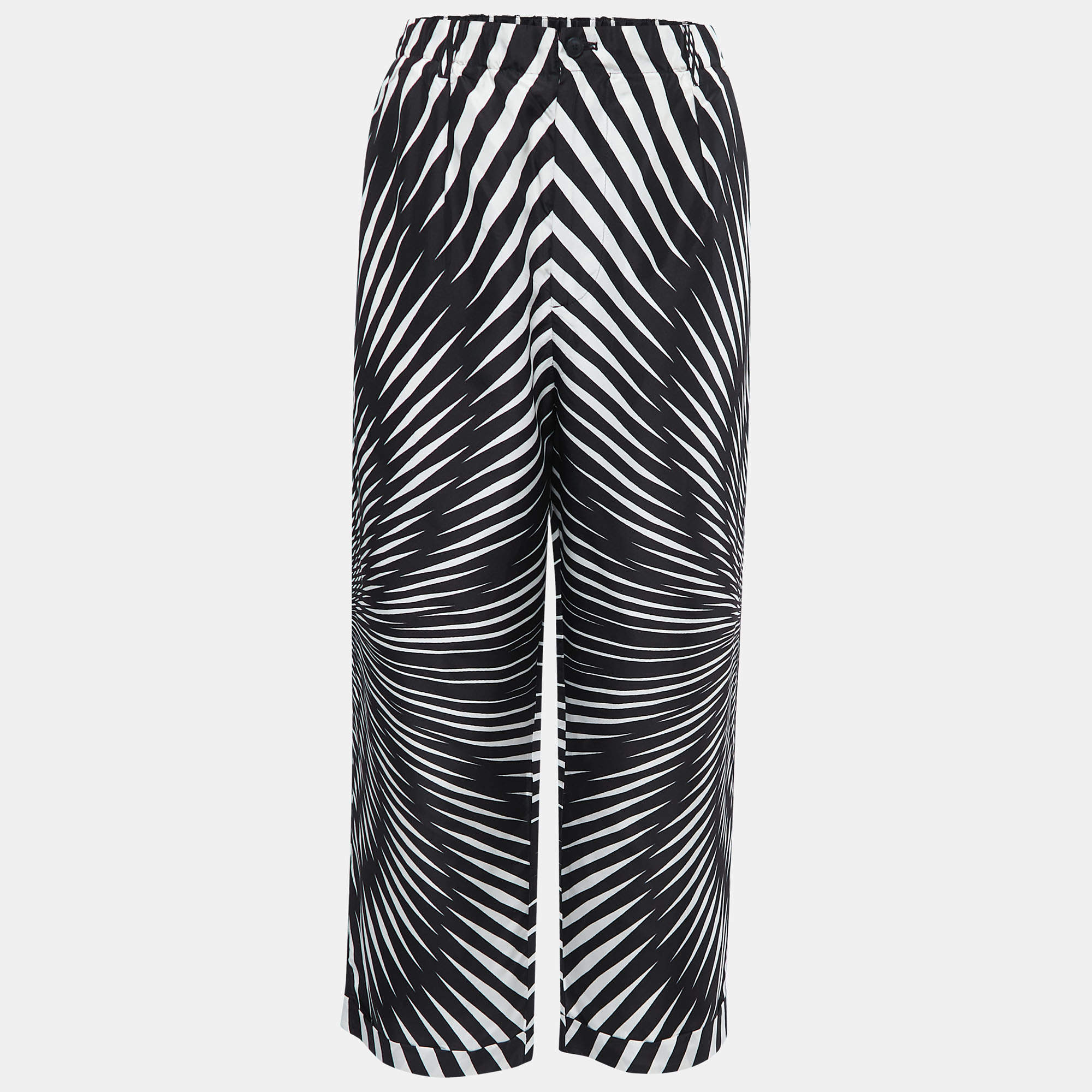 Alberta Ferretti Black/White Abstract Printed Silk Trousers M