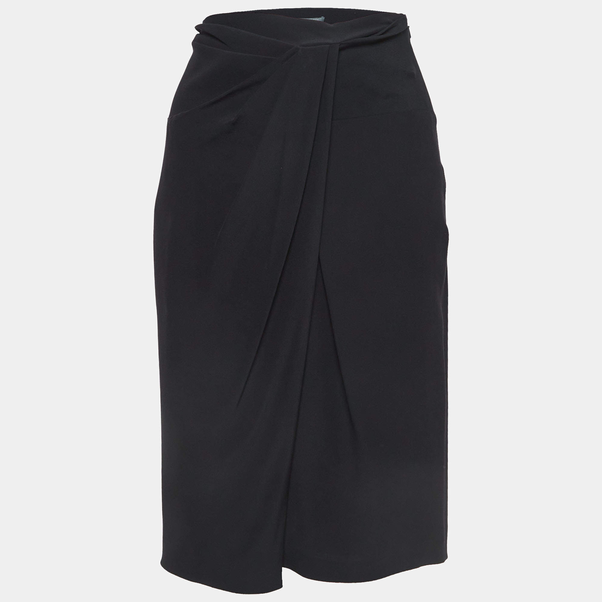 Alberta Ferretti Black Silk Draped Detail Pencil Skirt S