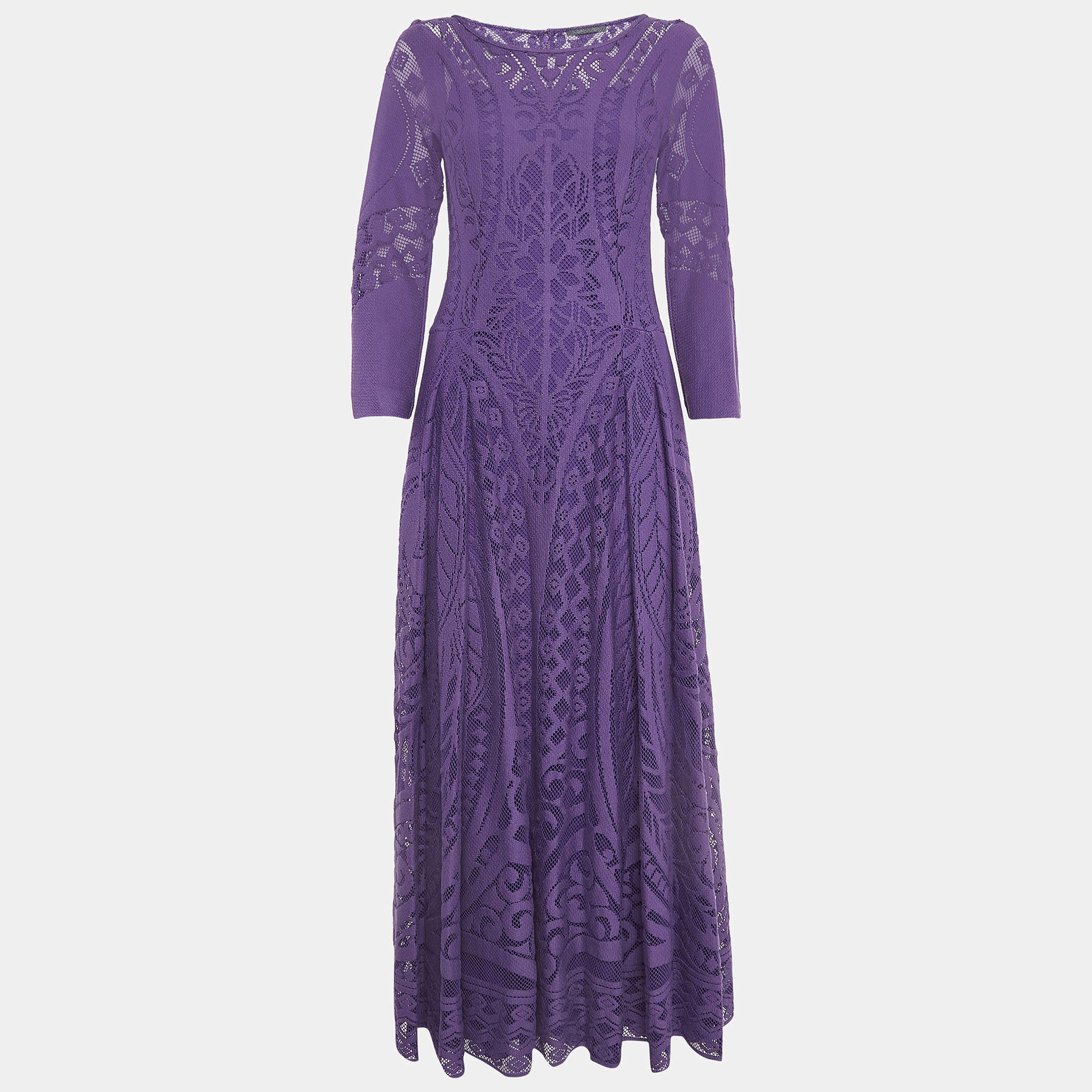 Alberta Ferretti Purple Patterned Lace Maxi Dress S