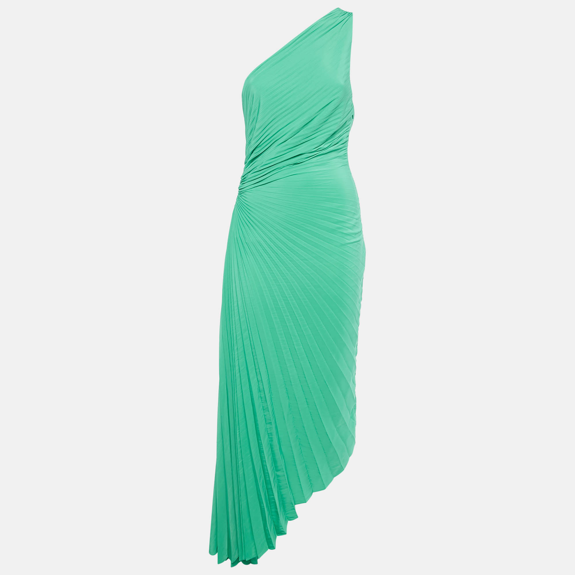 Pre Owned A.L.C Green Plisse Crepe One Shoulder Cut -Out Detail Maxi Dress L