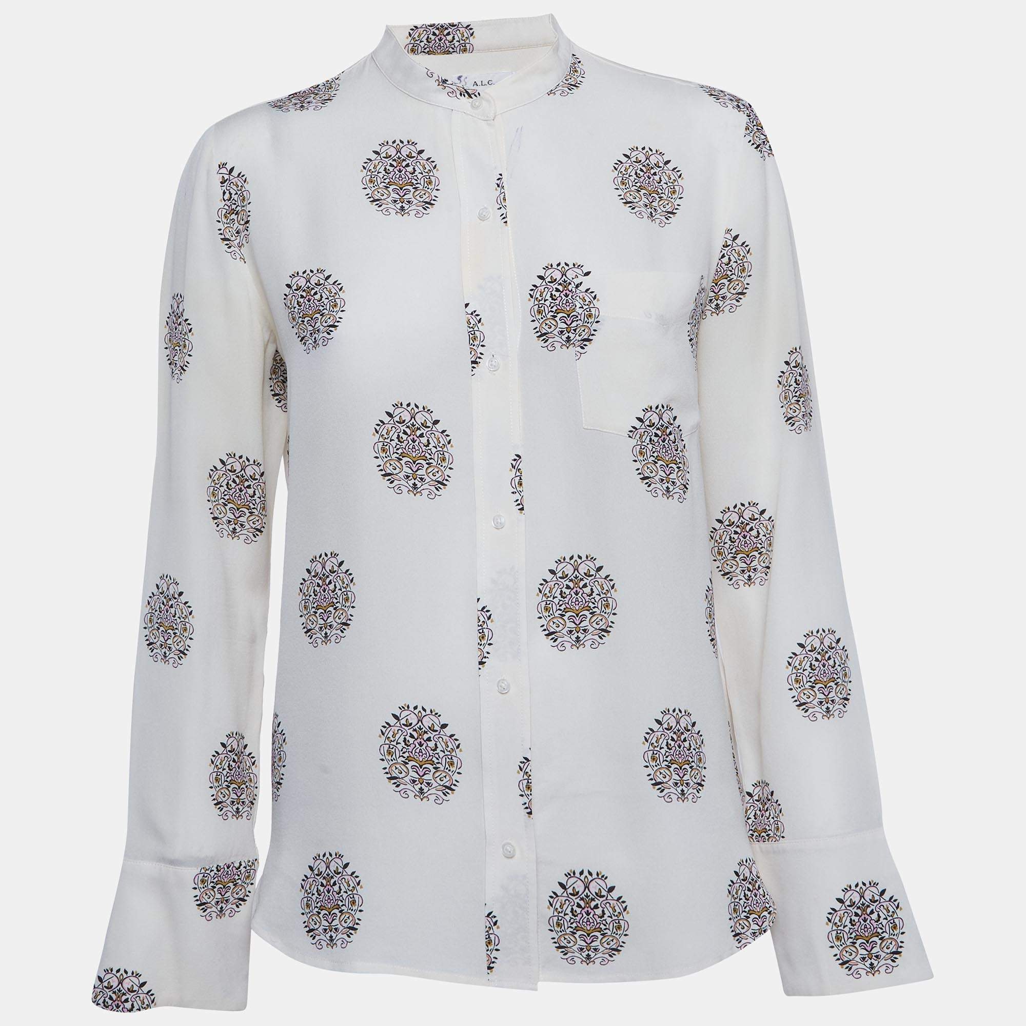 Pre Owned A.L.C Cream Floral Print Silk Julie Blouse S
