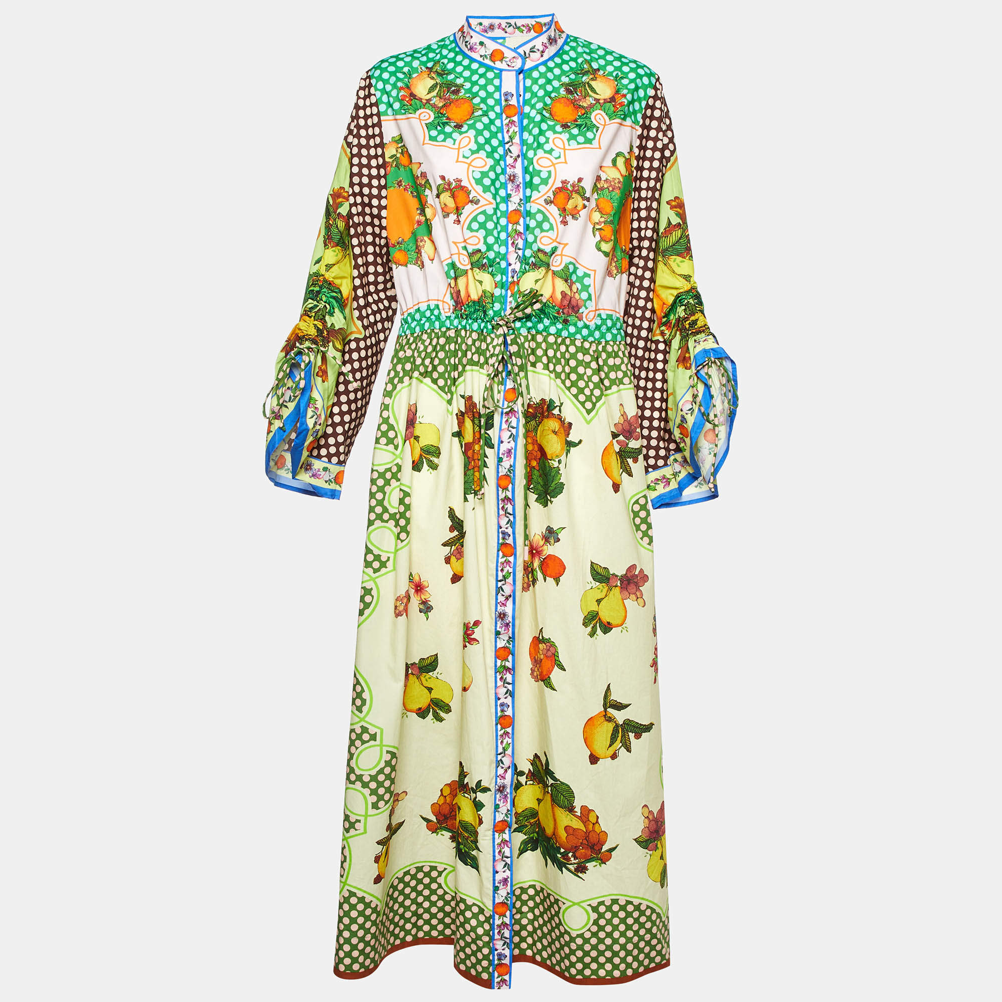 Alemais Multicolor Lemonis Print Cotton Midi Shirt Dress L