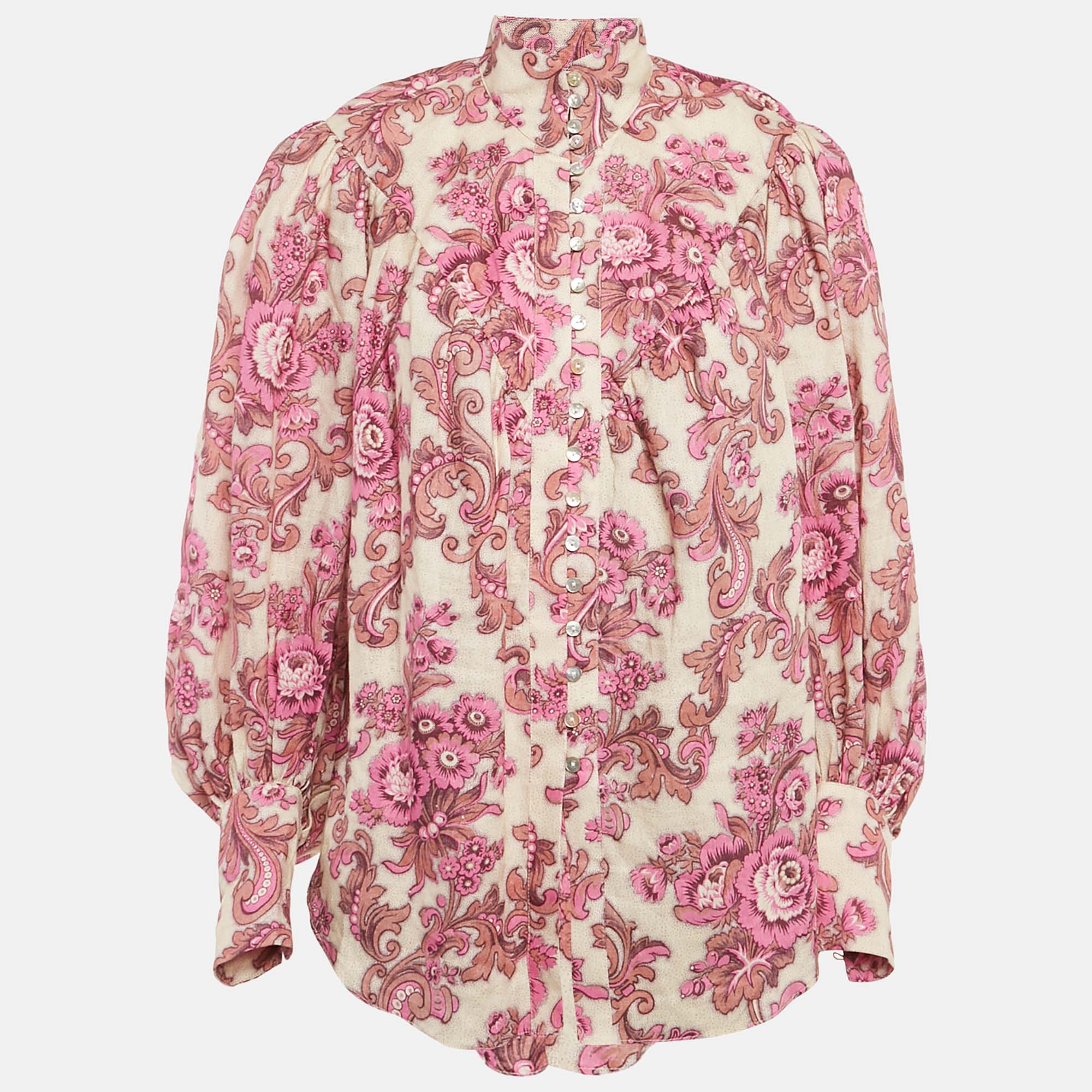 Alemais Pink Floral Print Linen Isla Blouse XS