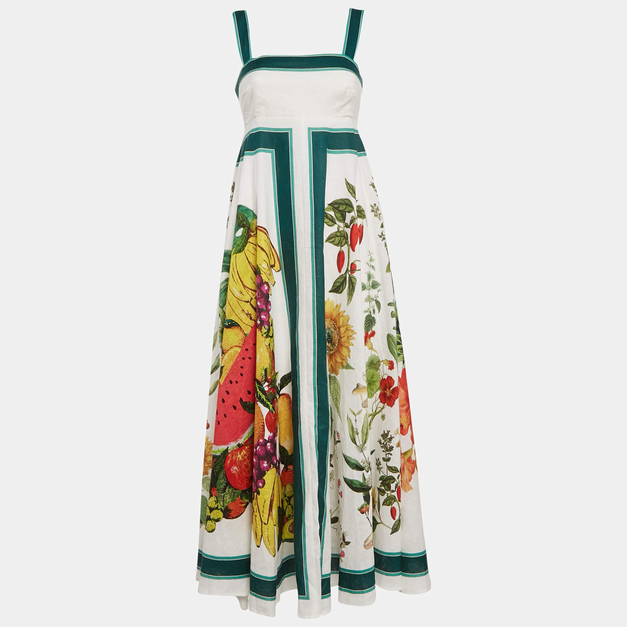 Alemais White Fruitta Print Linen Midi Sundress M