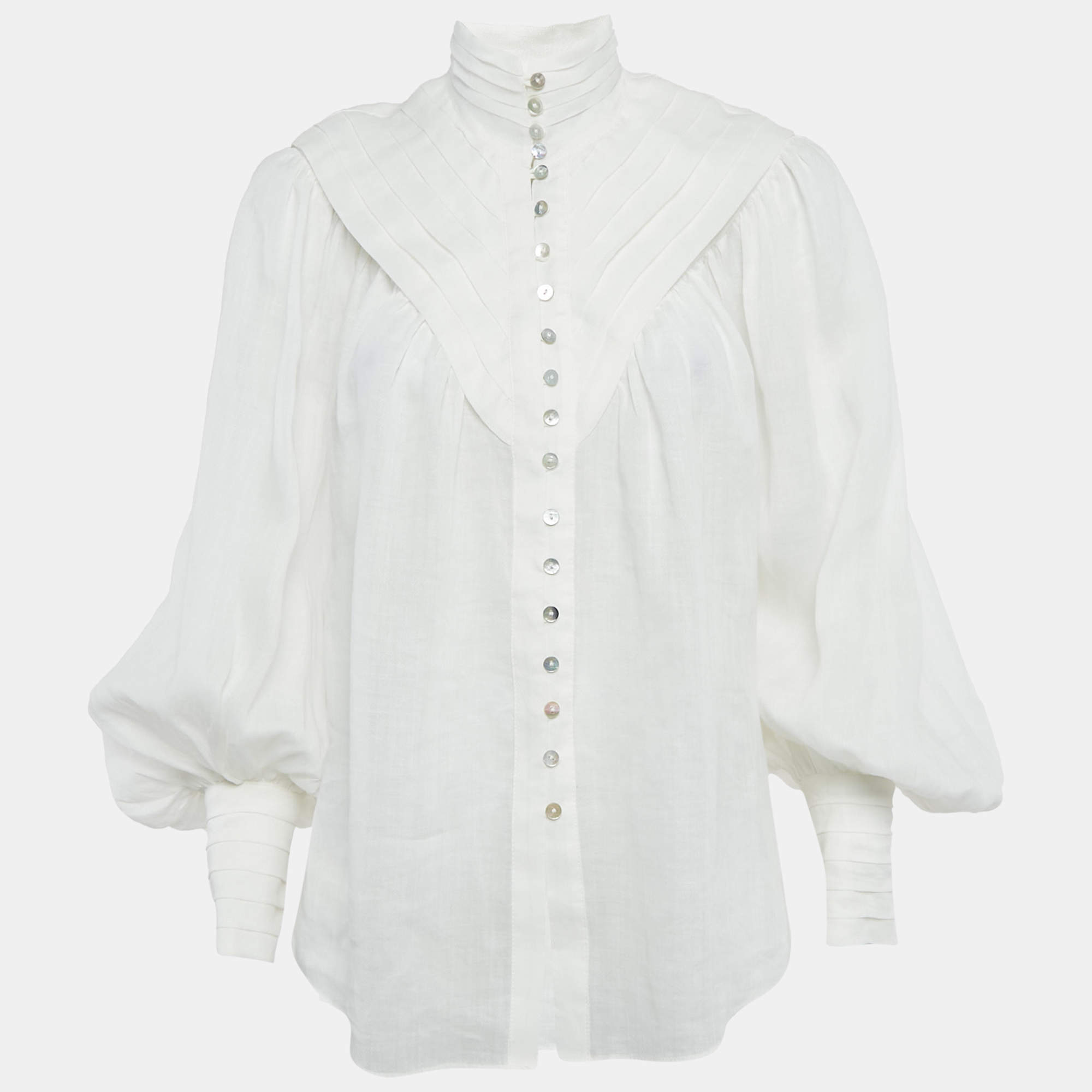 Pre Owned Alemais White Ramie Halcyon Tucked Blouse XS