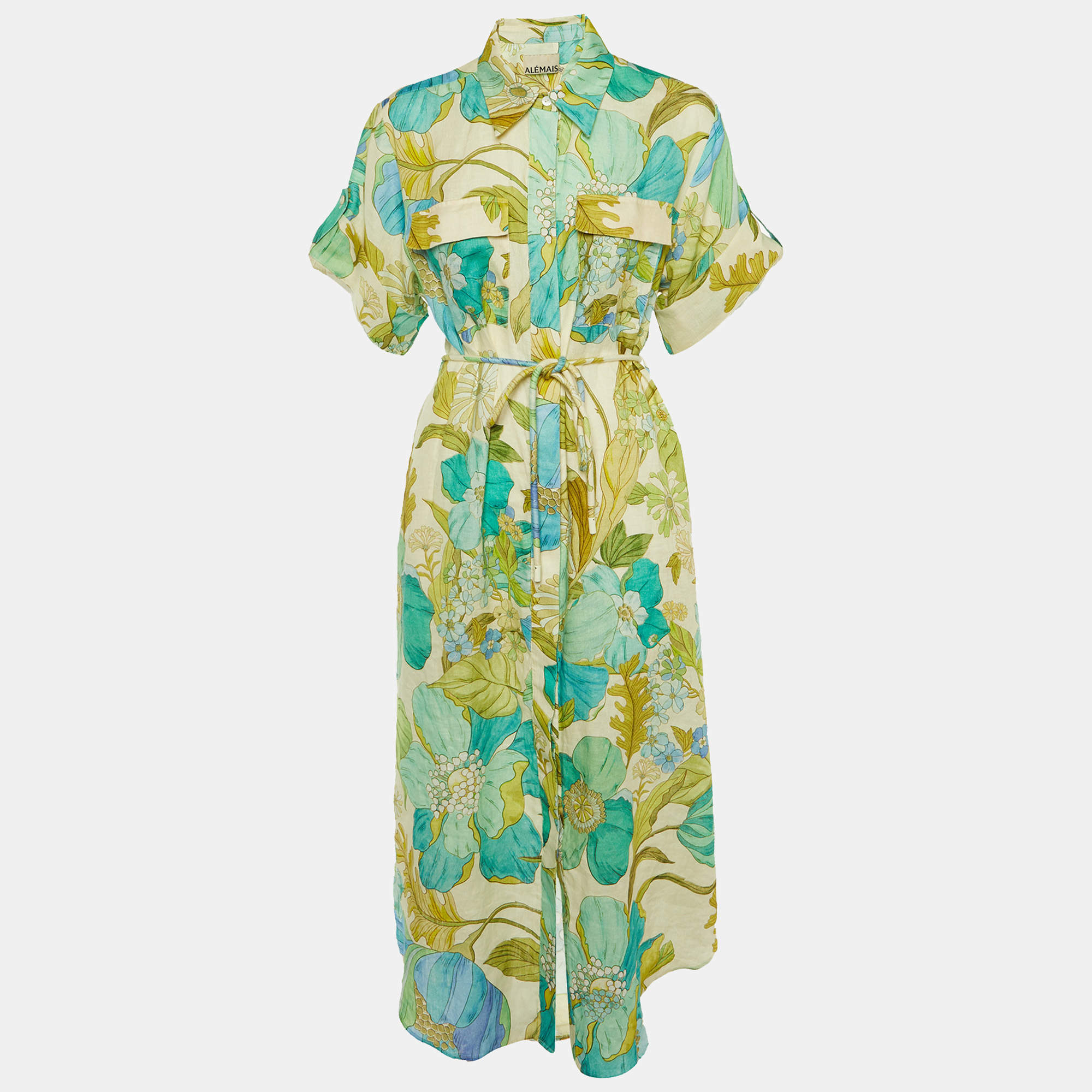 Alemais Multicolor Floral Print Linen Janis Belted Shirt M
