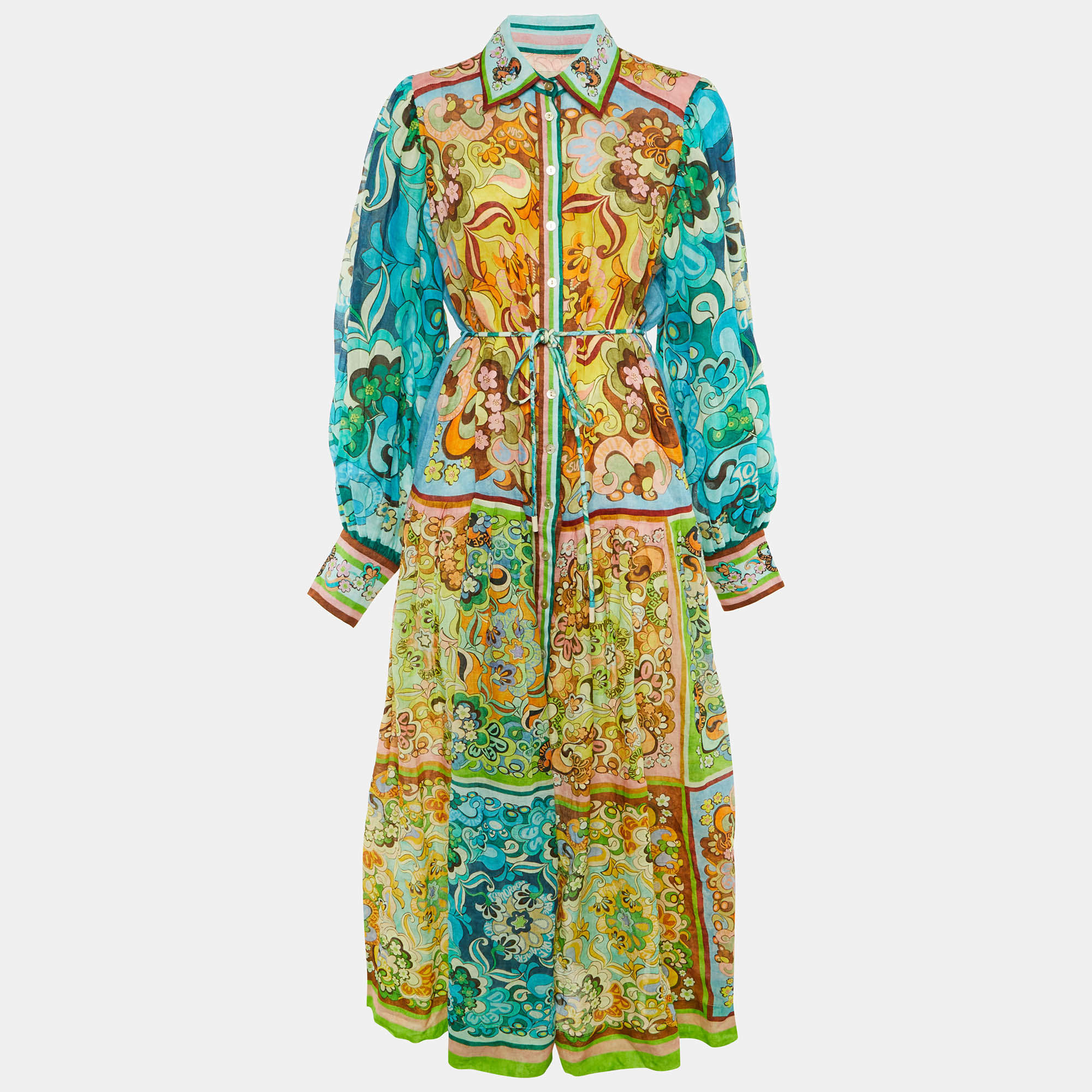 Pre Owned Alemais Multicolor Floral Print Ramie Dreamer Shirt Dress M
