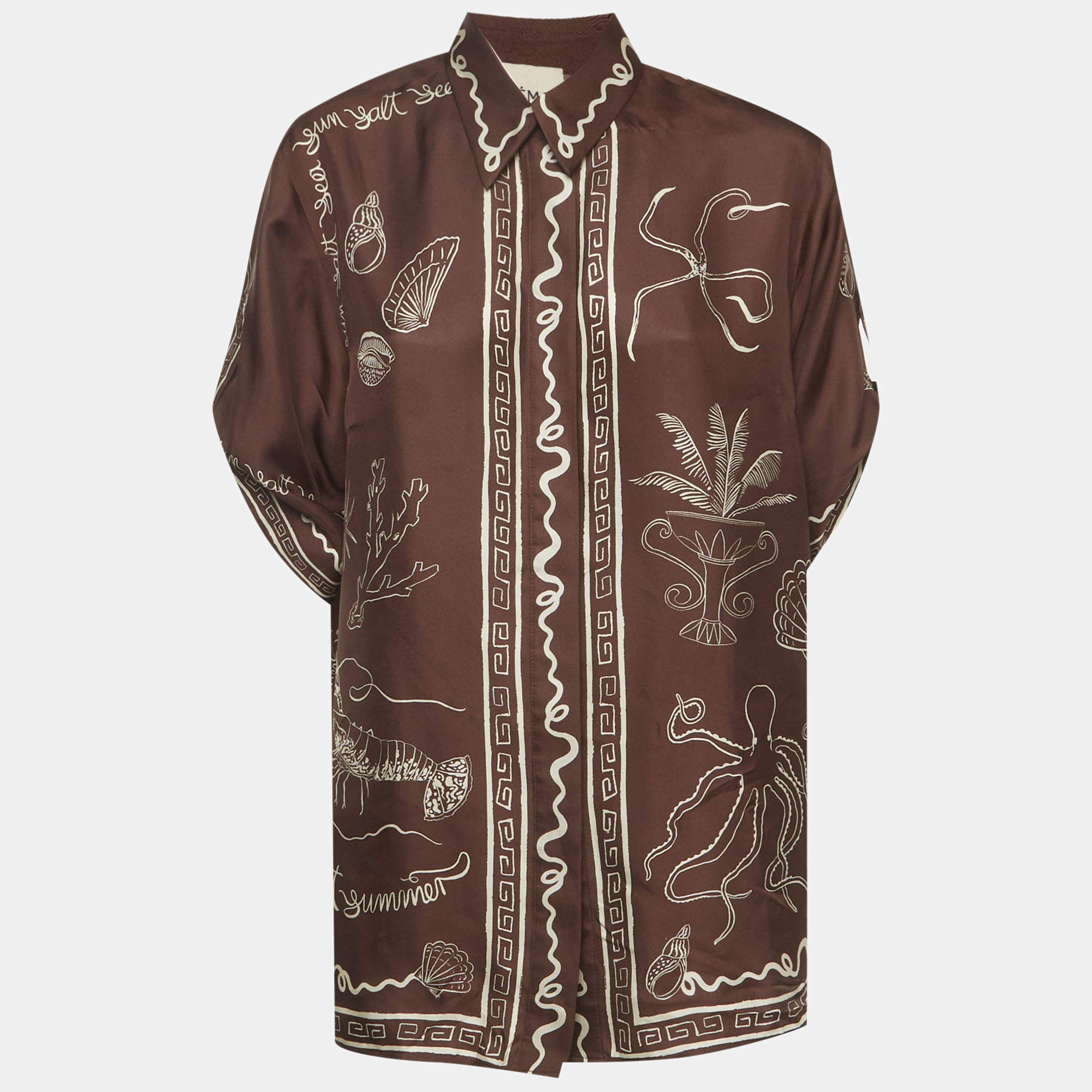 Pre Owned Alemais Brown Sammy Print Silk Button Down Shirt S