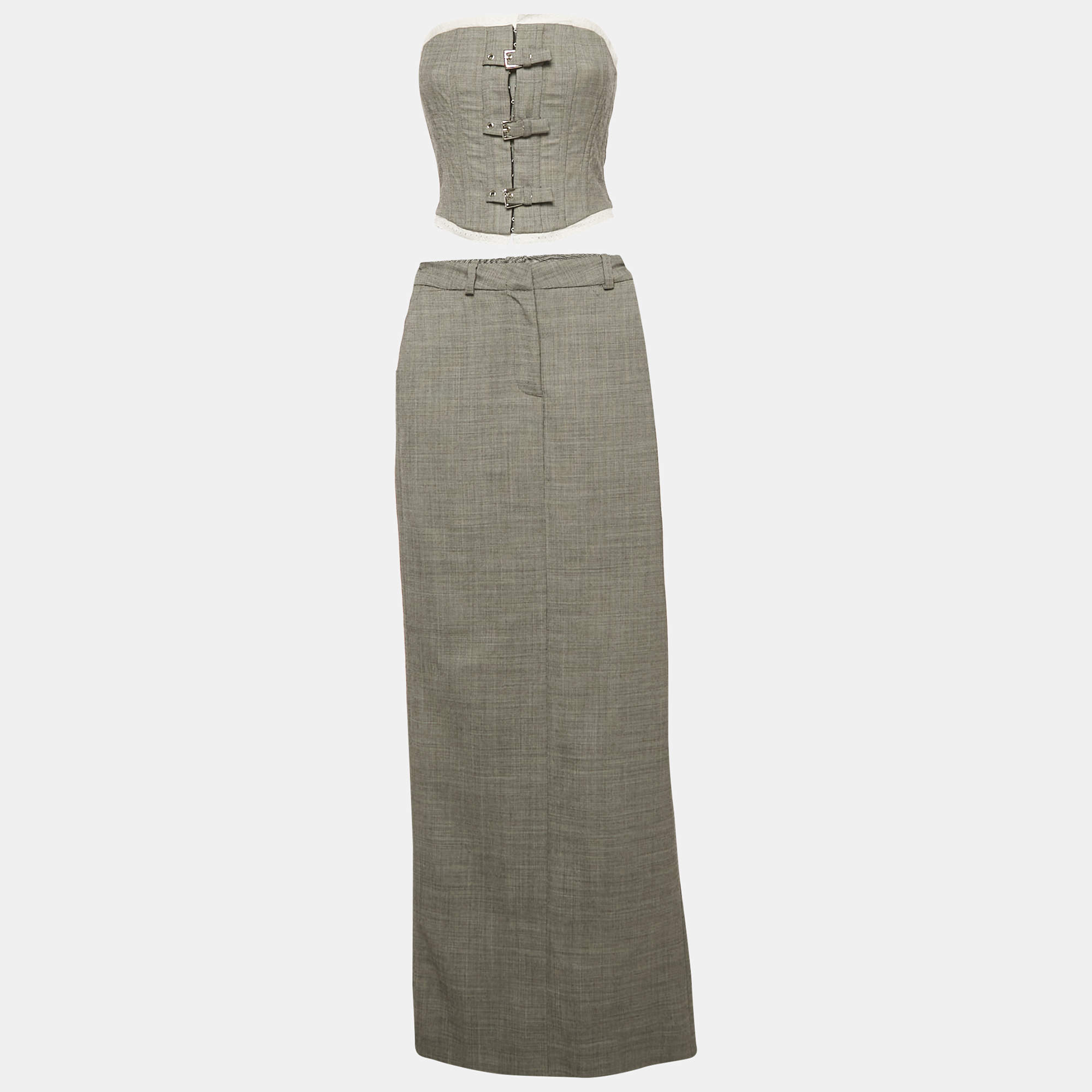 Pre Owned Alessandra Rich Grey Corset Top and Skirt Set XS