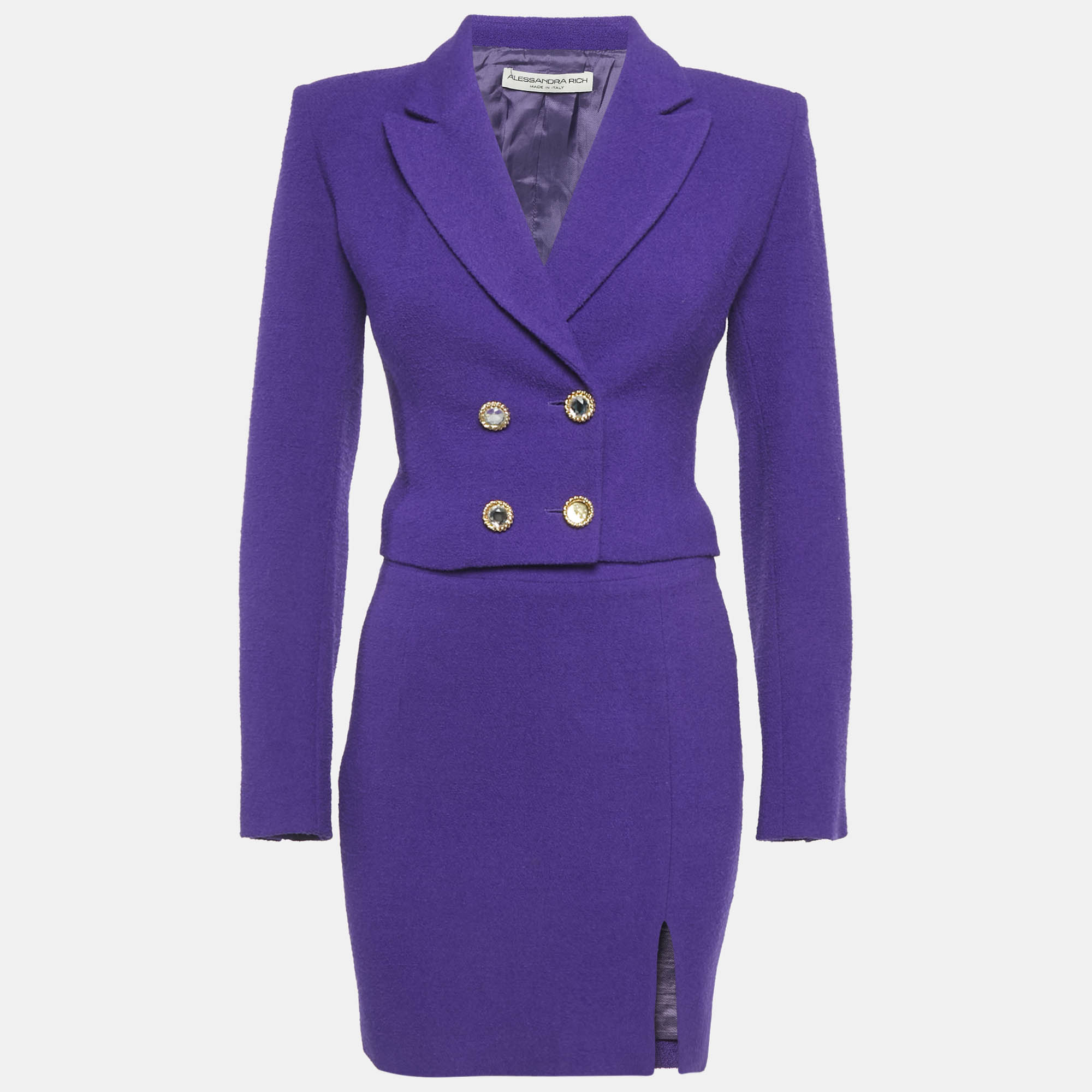 Pre Owned طقم جاكيت وتنورة منسوجة قماش بنفسجي أليساندرا ريتش صغير