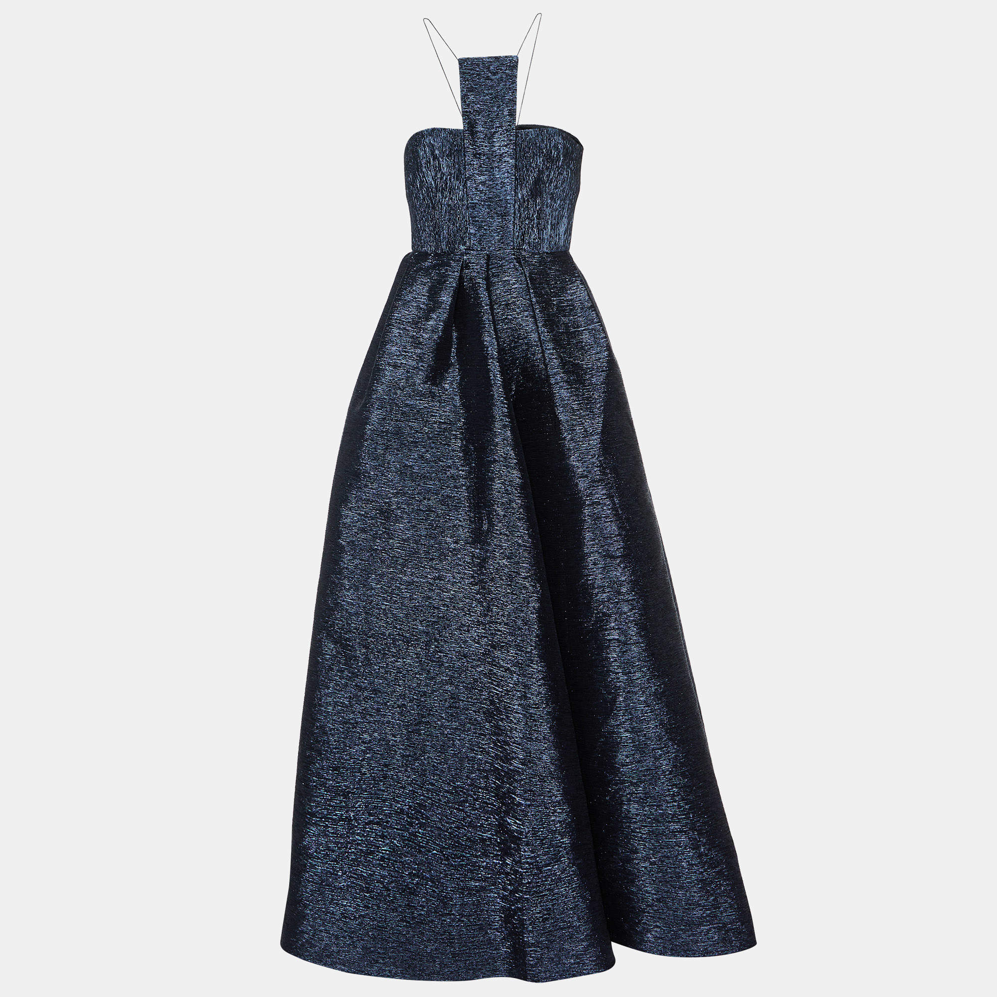 Alex Perry Metallic Blue Lurex Crepe Sleeveless Gown M