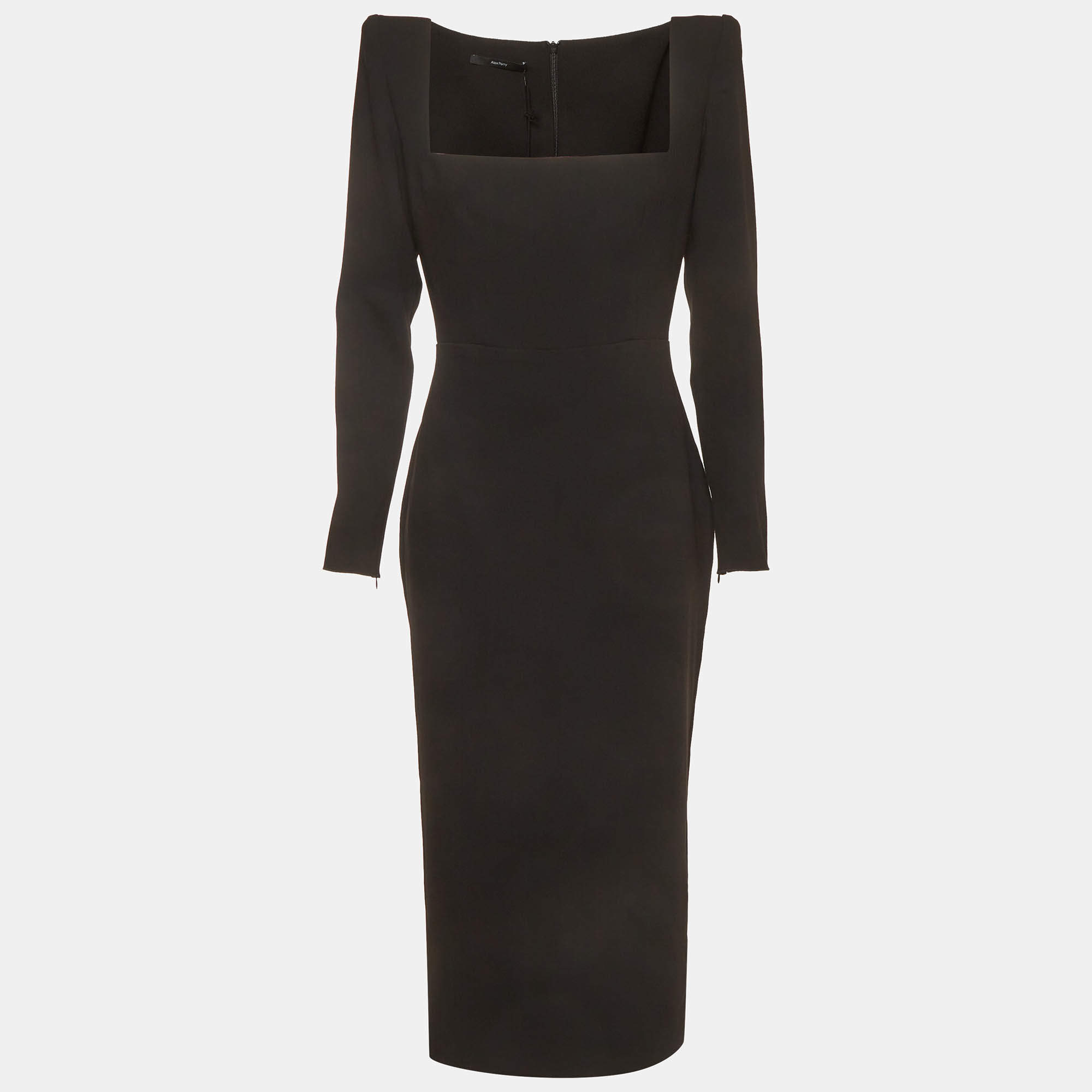 Pre Owned Alex Perry Black Stretch Crepe Baird Portrait Midi Dress L