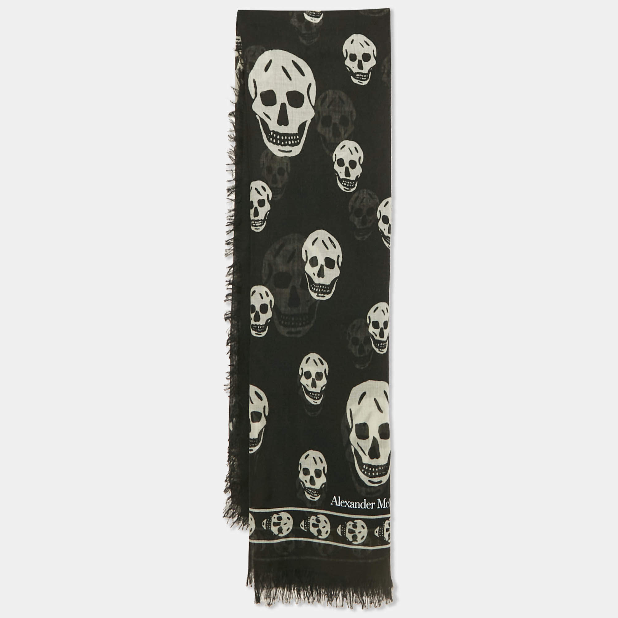 Alexander McQueen Black Skull Printed Modal & Silk Scarf