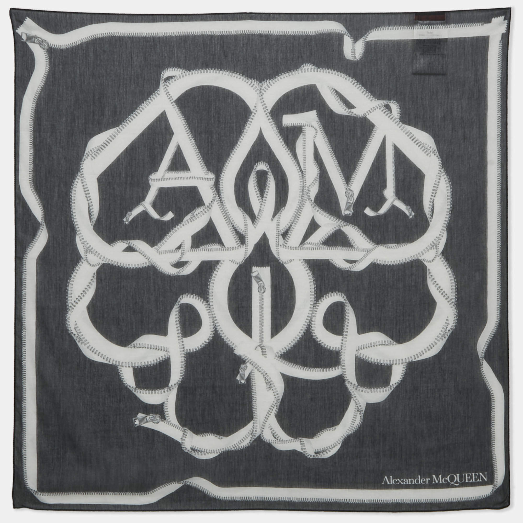 Alexander McQueen Navy Blue Printed Cotton Blend Scarf 