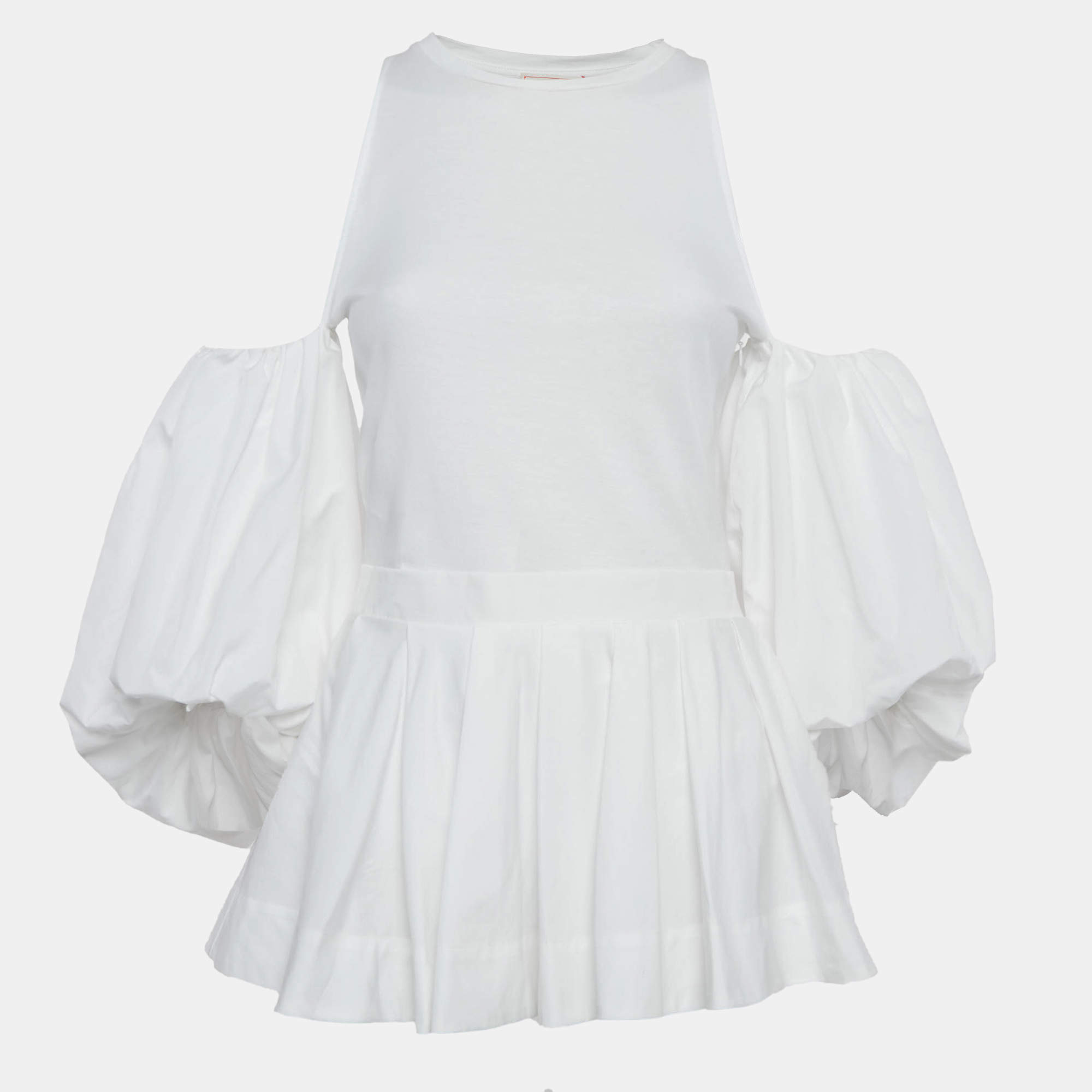 Pre Owned Alexander McQueen White Cotton Pleated Mini Dress S