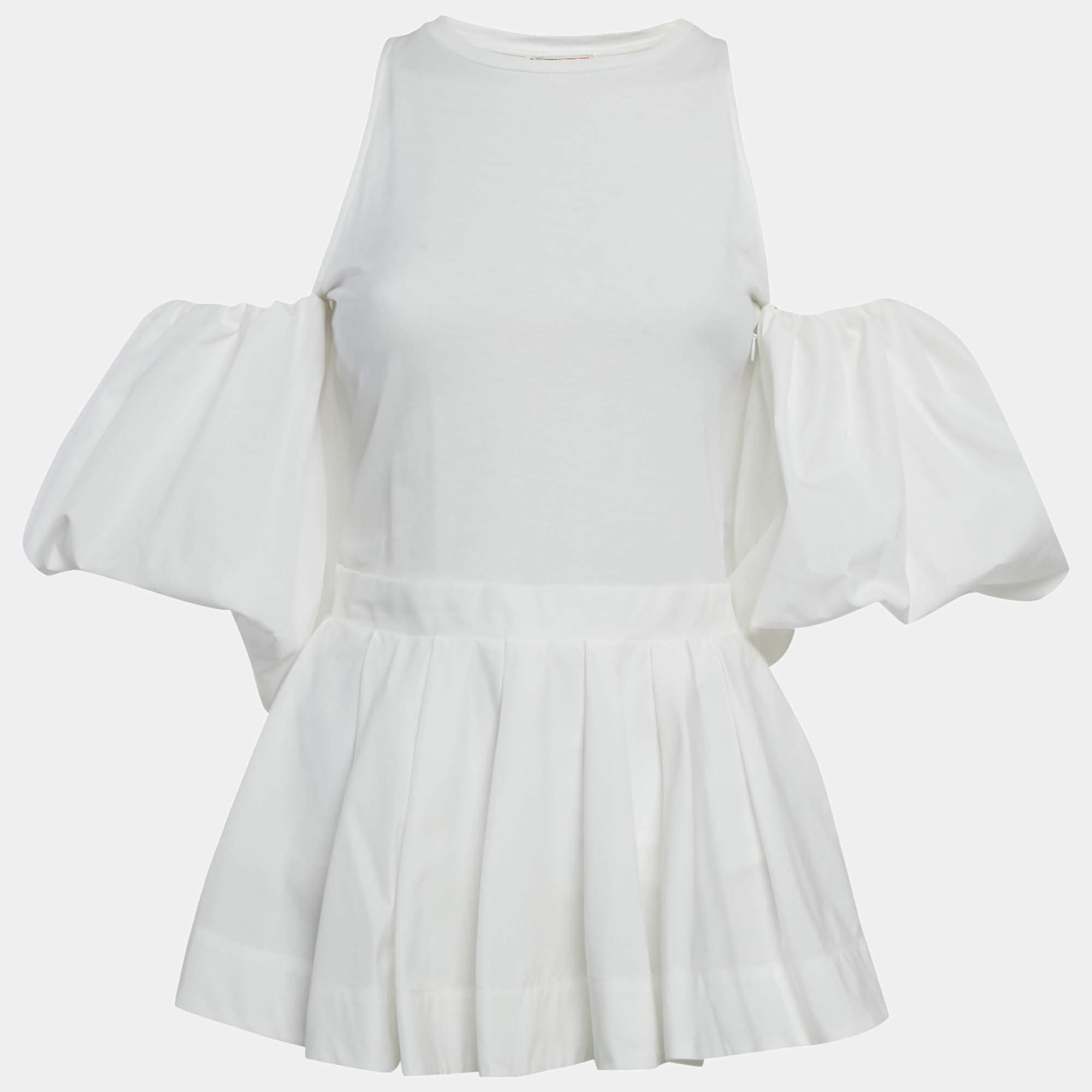مملوكة مسبقًا Alexander McQueen White Cotton balloon Sleeve Open Shoulder Top S