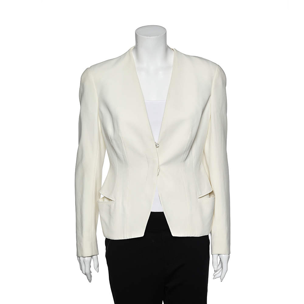 Pre Owned Alexander McQueen Cream Crepe Blazer M 